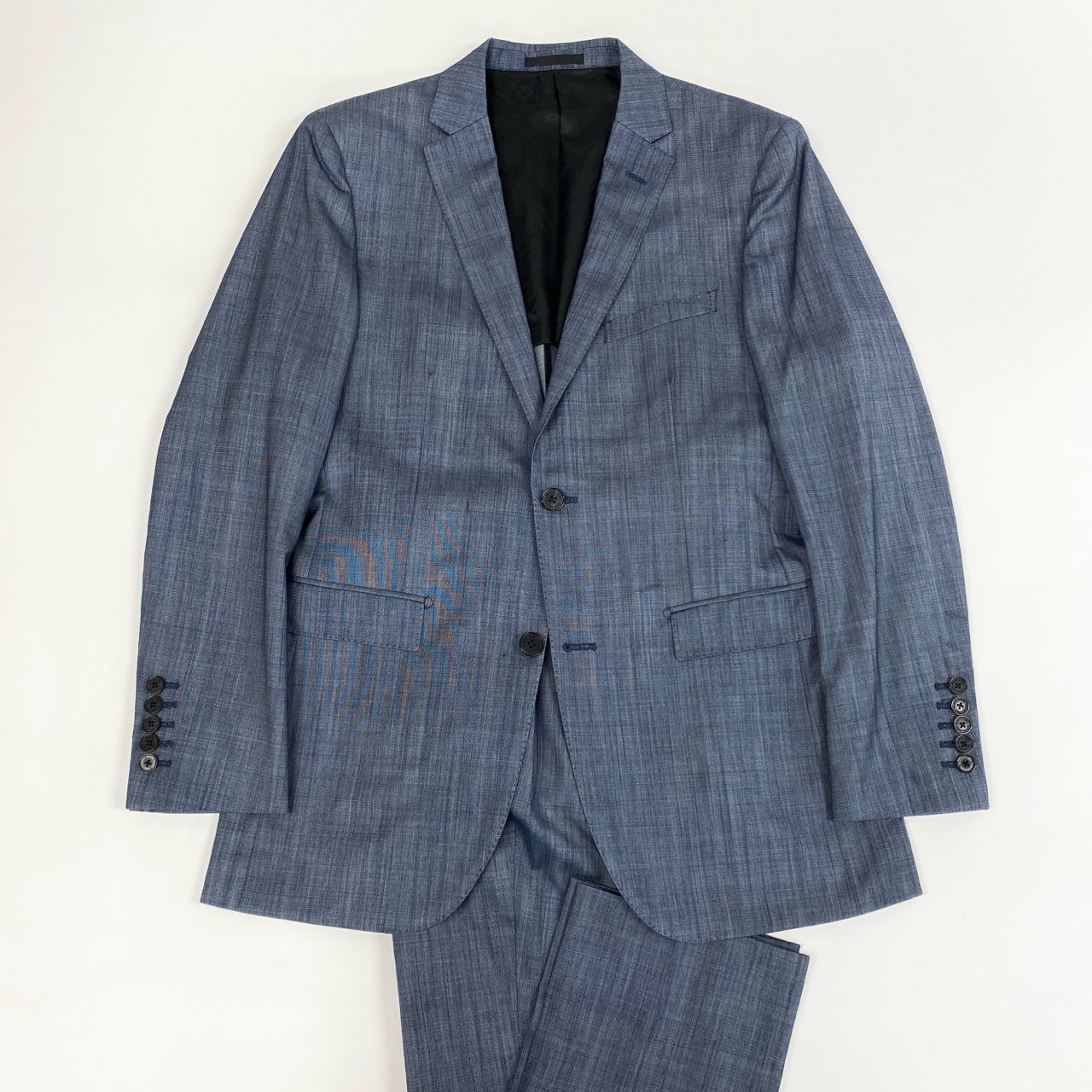 79j9 BLACK LABEL CRESTBRIDGE ブラックレーベル クレストブリッジ スーツセットアップ シングルスーツ 2B 背抜き サイドベンツ 51H21-311-22 40サイズ インディゴ メンズo07t