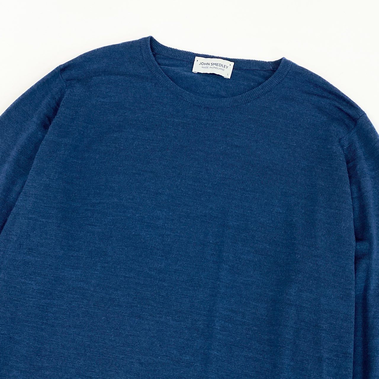 25f14 JOHN SMEDLEY ジョンスメドレー 長袖ニット セーター クルーネックニット 英国製 ウールニット メンズ 男性用 L ネイビー