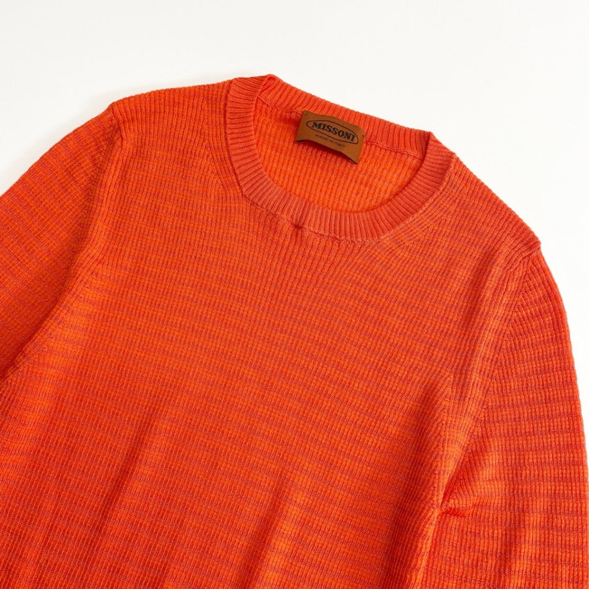 17f14 【美品】 イタリア製 MISSONI ミッソーニ ハイゲージ ニットセーター 薄手 7分袖トップス レーヨンウール混紡 サイズ48 オレンジ レディース 婦人服