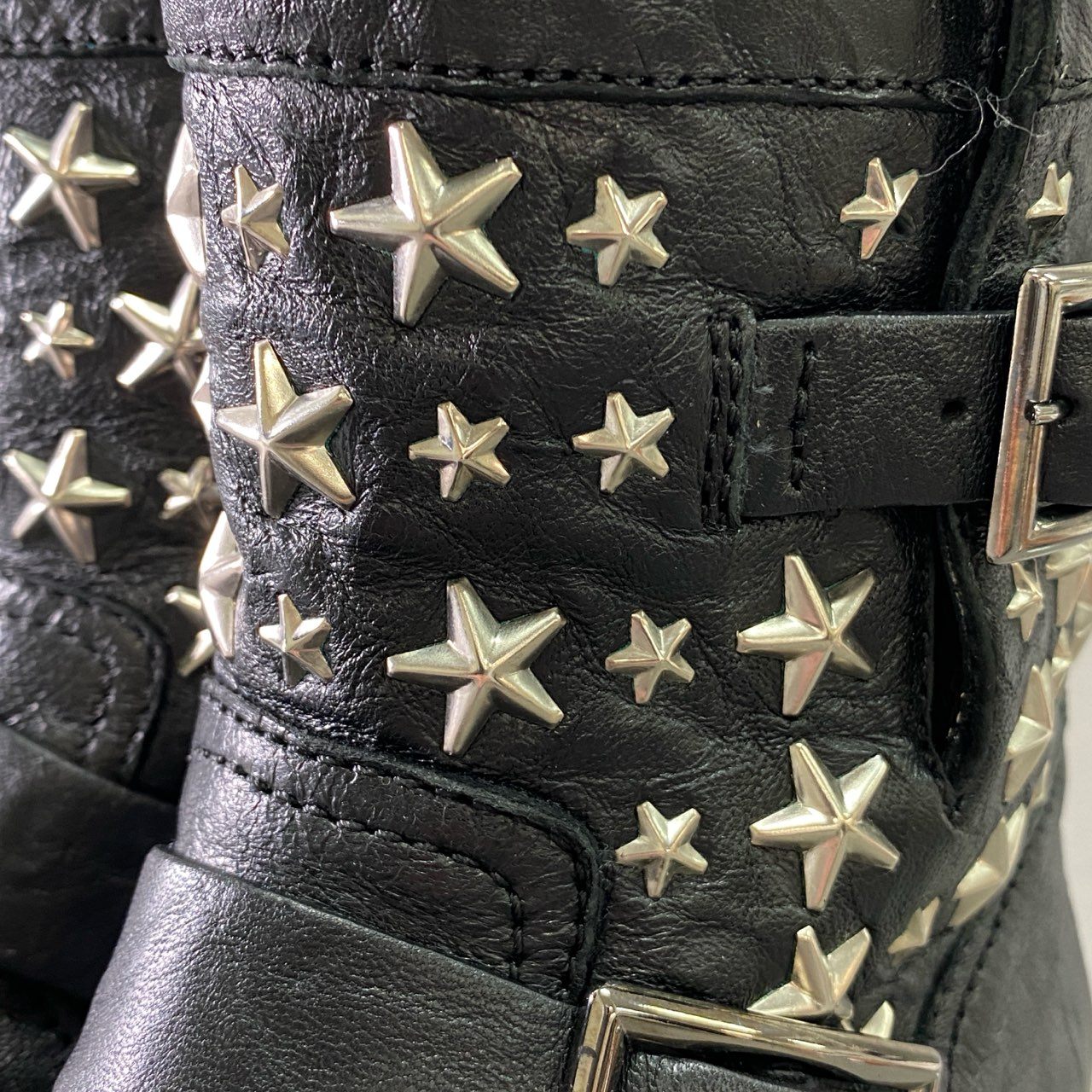 3d16 《美品》 JIMMY CHOO ジミーチュウ スタースタッズ バイカーブーツ 35 1/2 ブラック レザー シューズ イタリア製