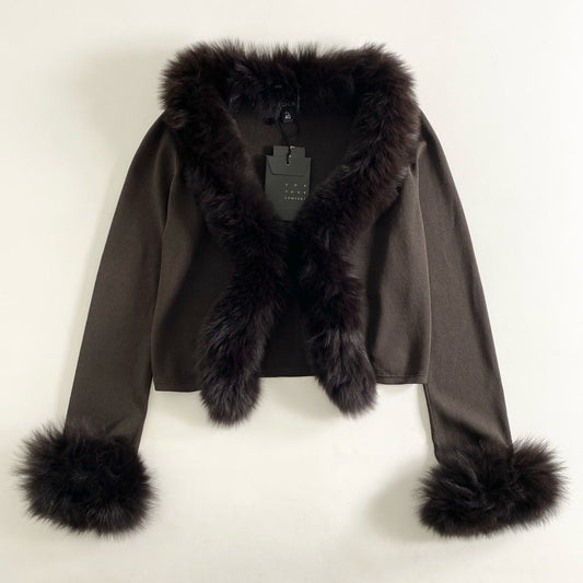 54h10 《極美品》定価¥35,700 EPOCA エポカ フォックスファー ショートカーディガン 40 ダークブラウン ボレロ