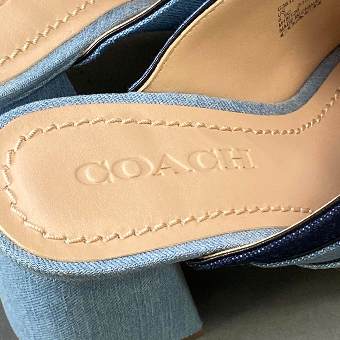 1h1 《美品》 COACH コーチ チャンキーヒール 3パターン デニムサンダル G3618 23.5cm インディゴ ブルー シューズ DENIM 夏k02i