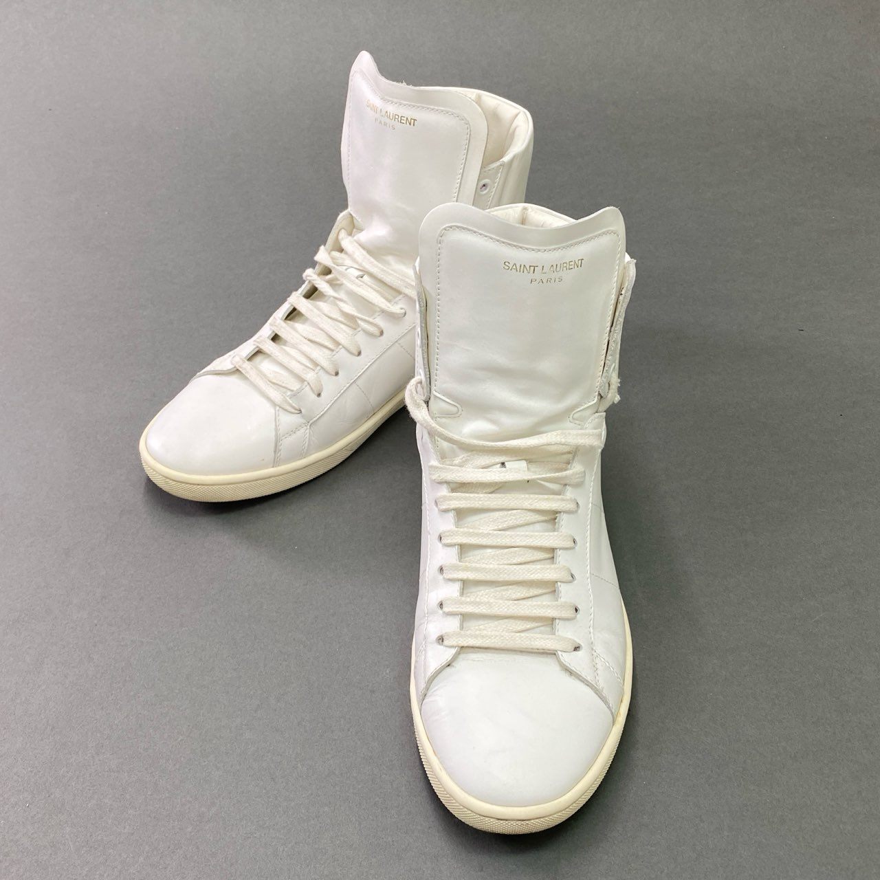 1c19 SAINT LAURENT サンローラン 金ロゴ ハイカットスニーカー SL01H 41 ホワイト レザー シューズ イタリア製