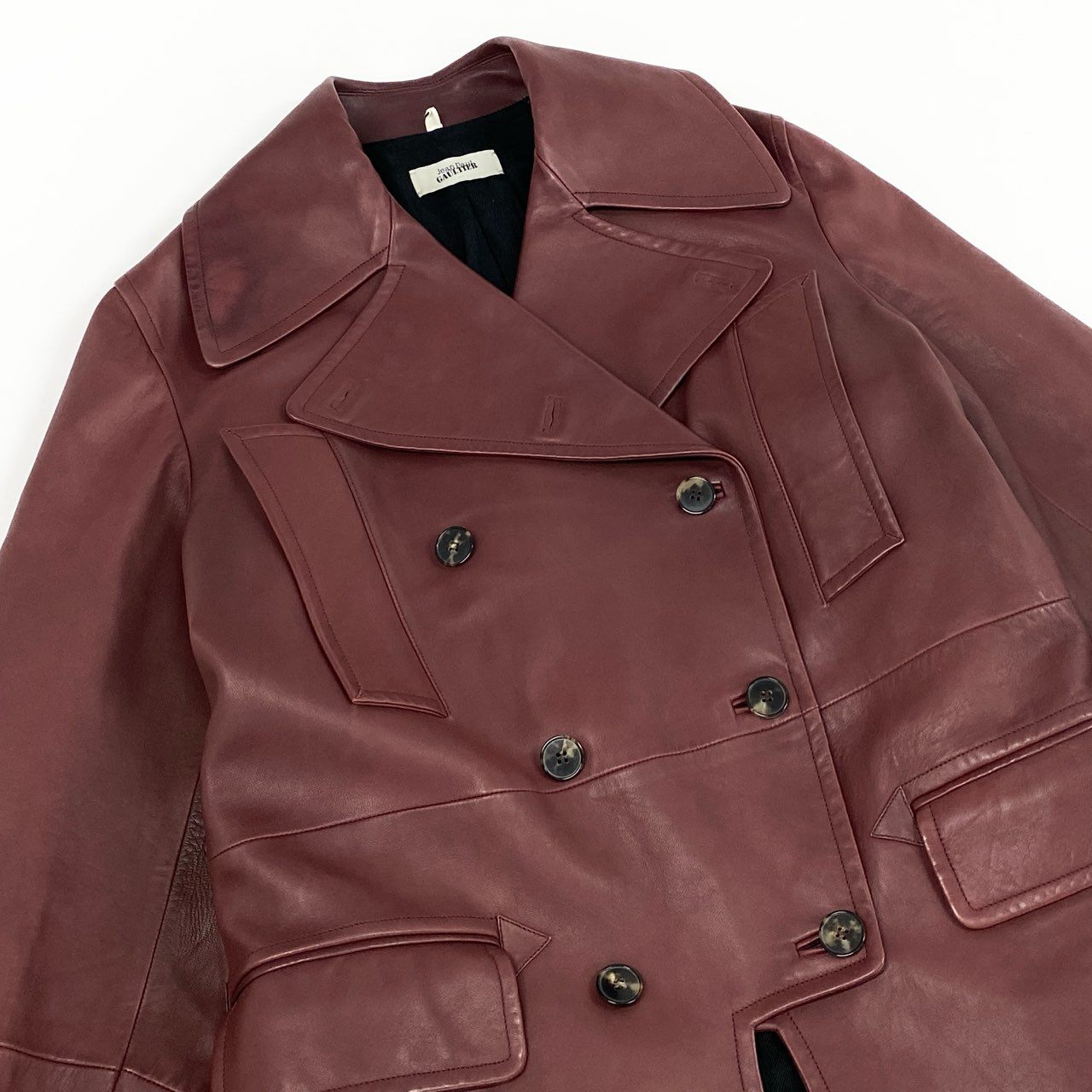 60f20 Jean Paul GAULTIER ジャンポールゴルチエ ラムレザー ロングコート 42 ボルドー シープスキン 羊革 アーカイブ レディース