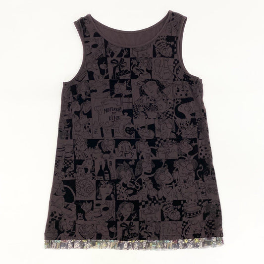 71i3 TOKUKO 1er Vol トクコプルミエヴォル 総柄プリント ノースリーブチュニック ワンピース トップス 日本製 9 Mサイズ ブラウン レディースo07t