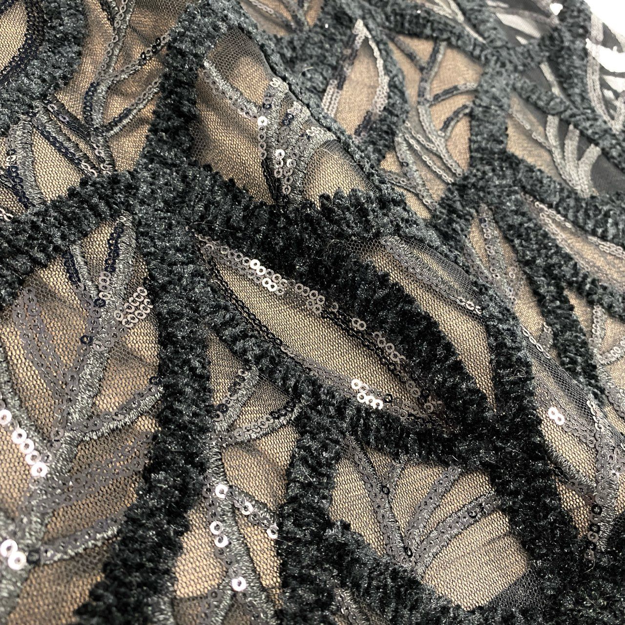 62g18 《現行》定価¥179.300 TADASHI SHOJI タダシショージ ワンショルダー ベルベットロングドレス CGT23478LJ 0 ブラック シェニール スパンコール刺繍 ワンピース