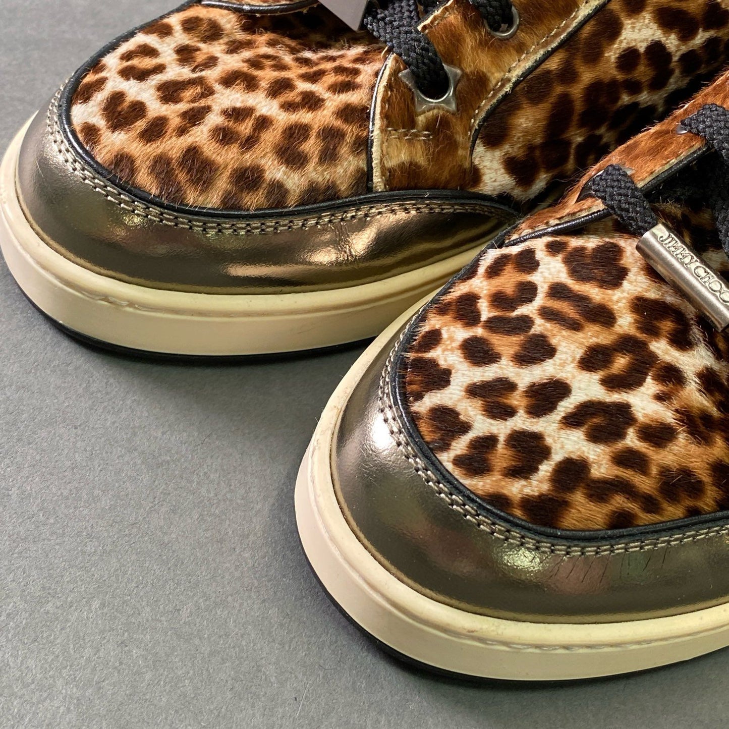 3e5 JIMMY CHOO ジミーチュウ ハラコ レオパード ハイカットスニーカー 35 1/2 ブラウン レザー シューズ イタリア製