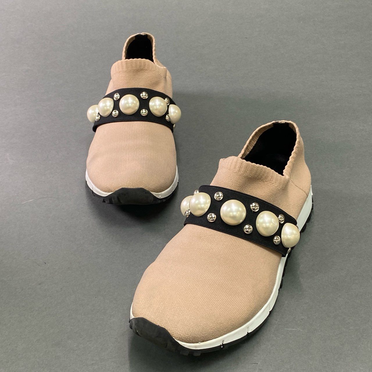 1c11 JIMMY CHOO ジミーチュウ VERONA ベローナ パールビジュー スニーカー 38 ピンク シューズ 箱付き