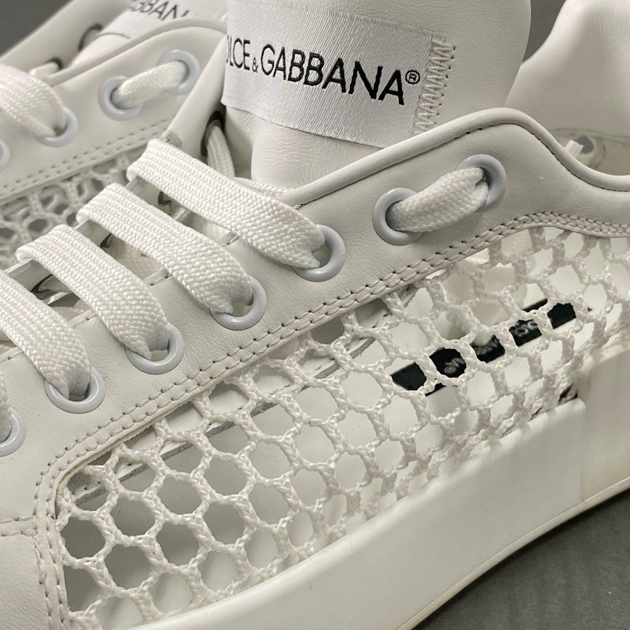 6i27 DOLCE&GABBANA ドルチェアンドガッバーナ イタリア製 メッシュパネル ローカットスニーカー シューズ 38 ホワイト レザー