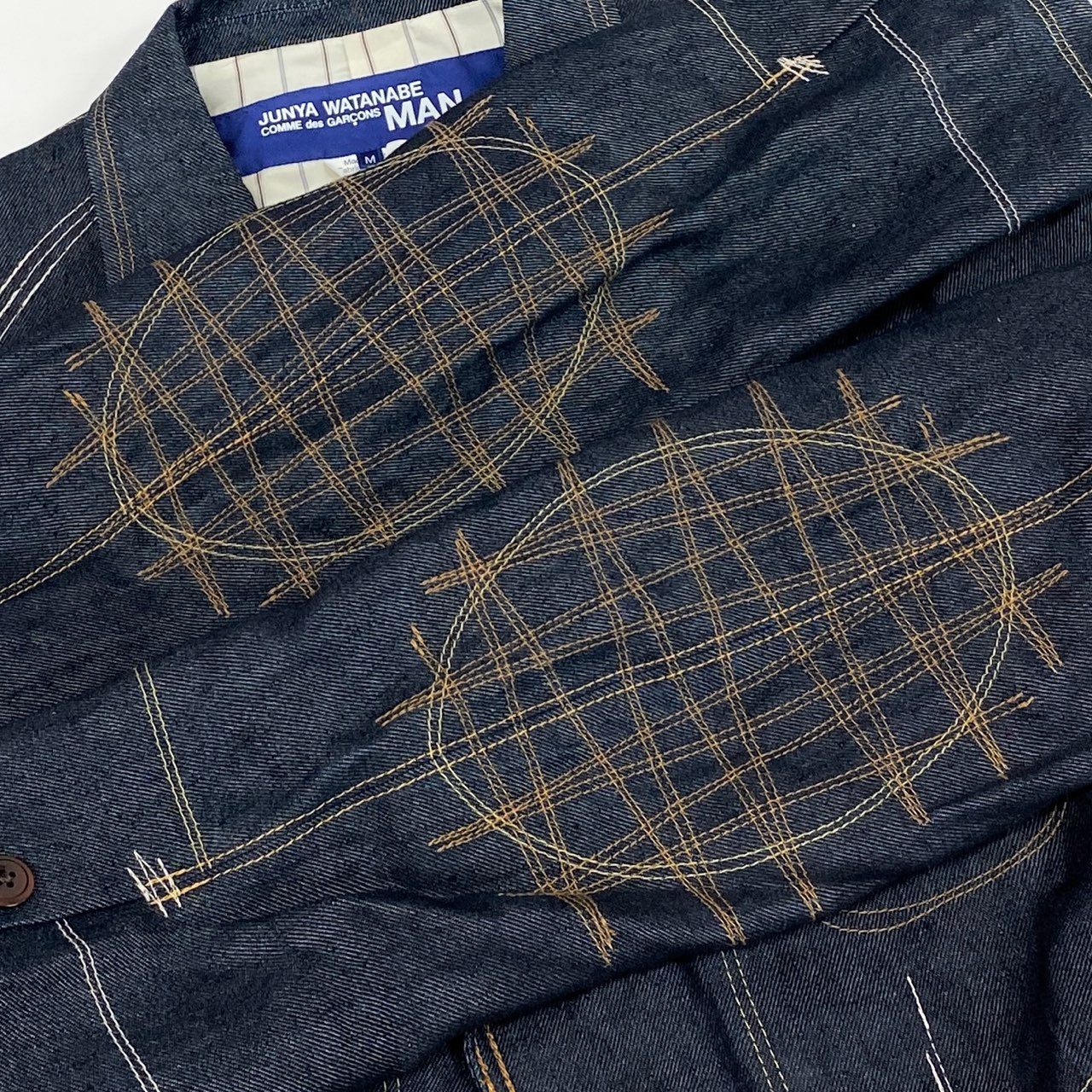 35i9 JUNYA WATANABE COMME des GARCONS MAN ジュンヤワタナベコムデギャルソンマン 日本製 リネンデニム 3Bジャケット エルボーステッチデザイン ピークドラペル WG-J027 Mサイズ インディゴブルー メンズk02i