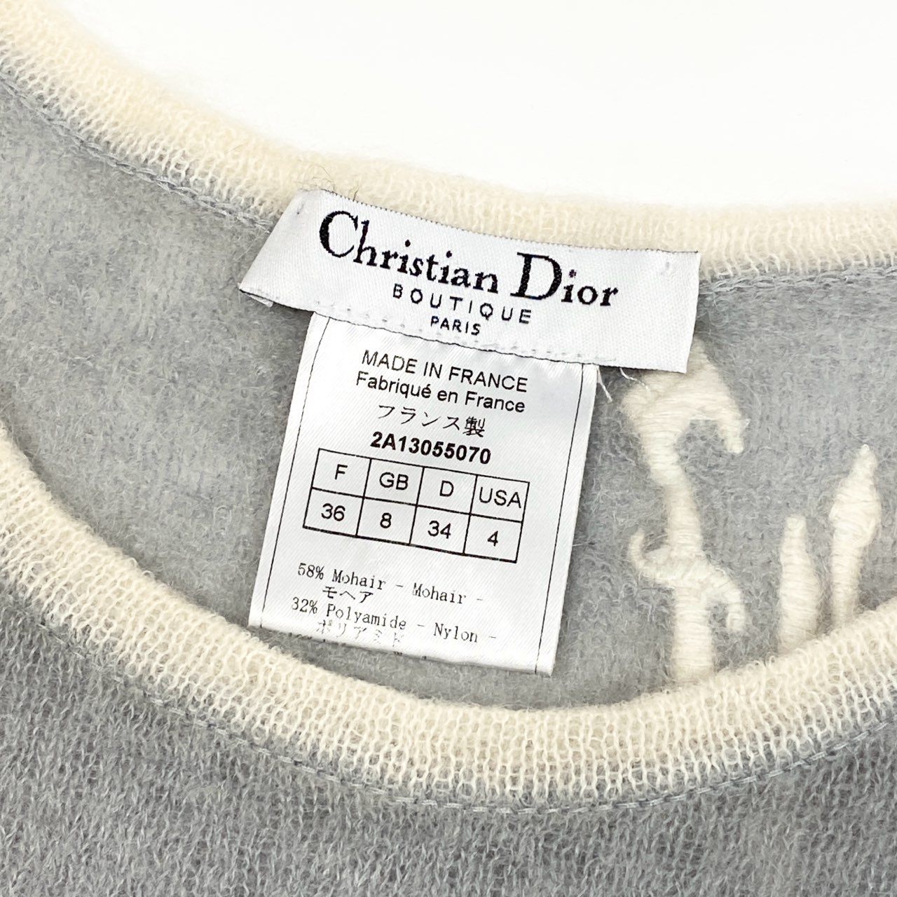 d7 Christian Dior クリスチャンディオール 2002 ガリアーノ期 ロゴ刺繡 半袖ニット セーター トップス 2A13055070 36 グレー レディースu02t