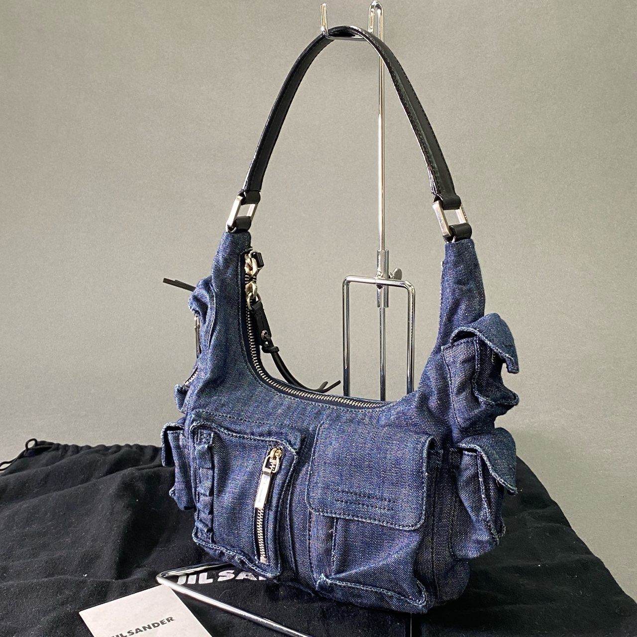 Ae2 【イタリア製】JIL SANDER ジルサンダー 2003 アーカイブ エディターズバッグ ワンショルダーバッグ インディゴ/ブラック レディース 女性用 鞄