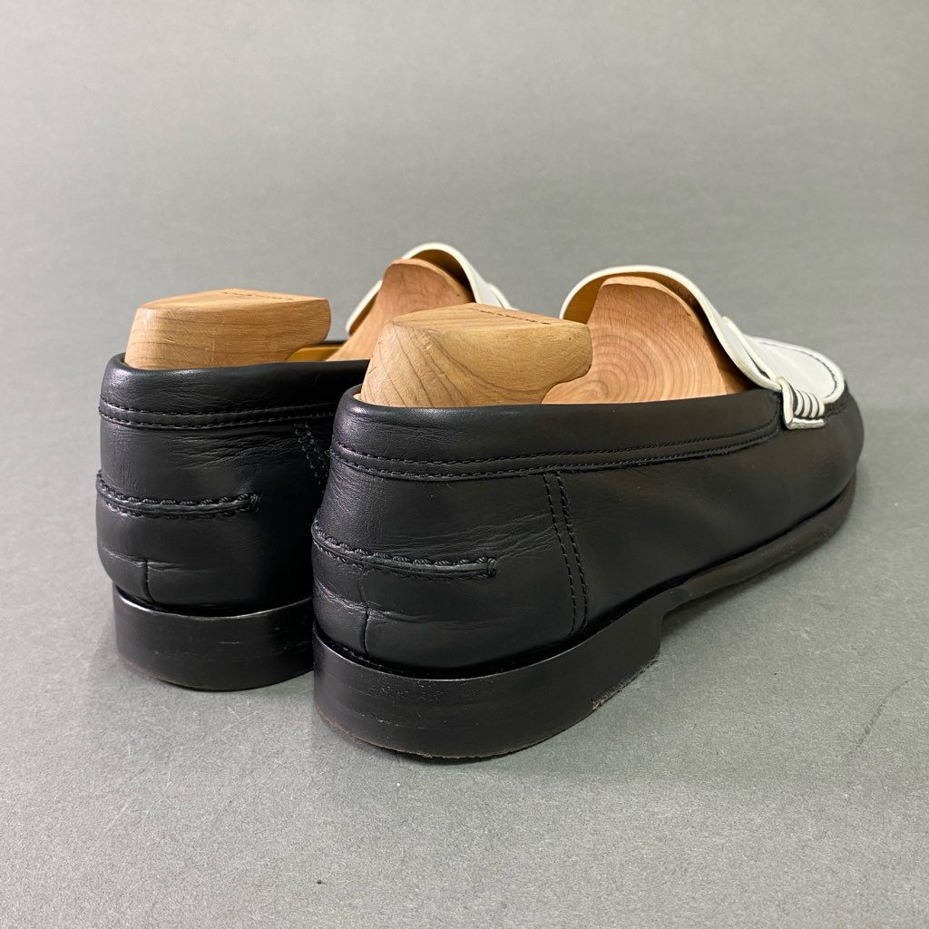 3d5 《美品》 HERMES エルメス ケネディ Hロゴ モカシン ローファー 36 1/2 ホワイト ブラック レザー 革靴 シューズ イタリア製