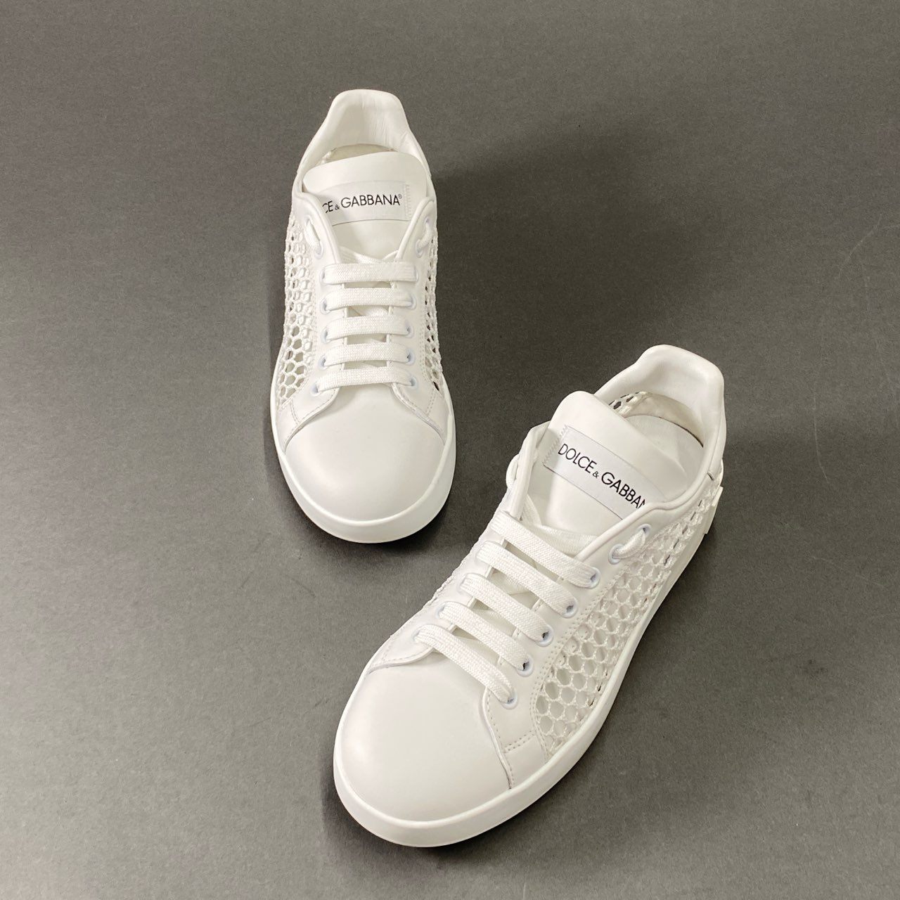 6i27 DOLCE&GABBANA ドルチェアンドガッバーナ イタリア製 メッシュパネル ローカットスニーカー シューズ 38 ホワイト レザー