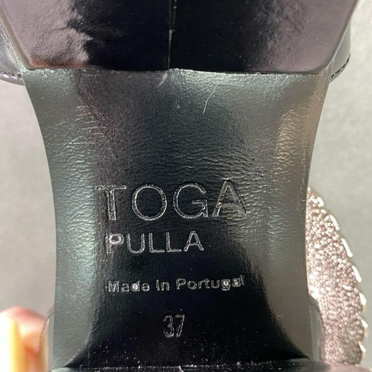 4f4 《極美品》 TOGA PULLA トーガ プルラ プラットフォーム メタルコンチョ パンプス 37 ブラック レザー シューズ Metal Pumps