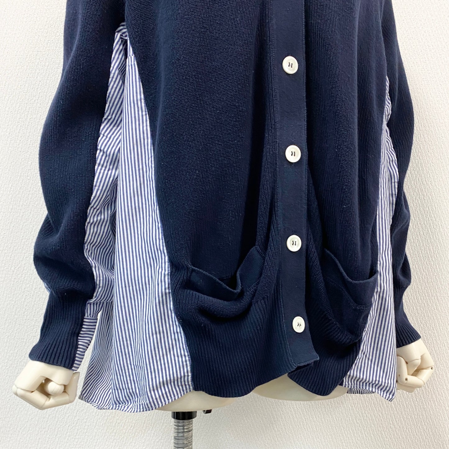56h1 sacai サカイ ドッキング シャツカーディガン 17-02971 1 ネイビー 再構築 羽織 レディースt18r