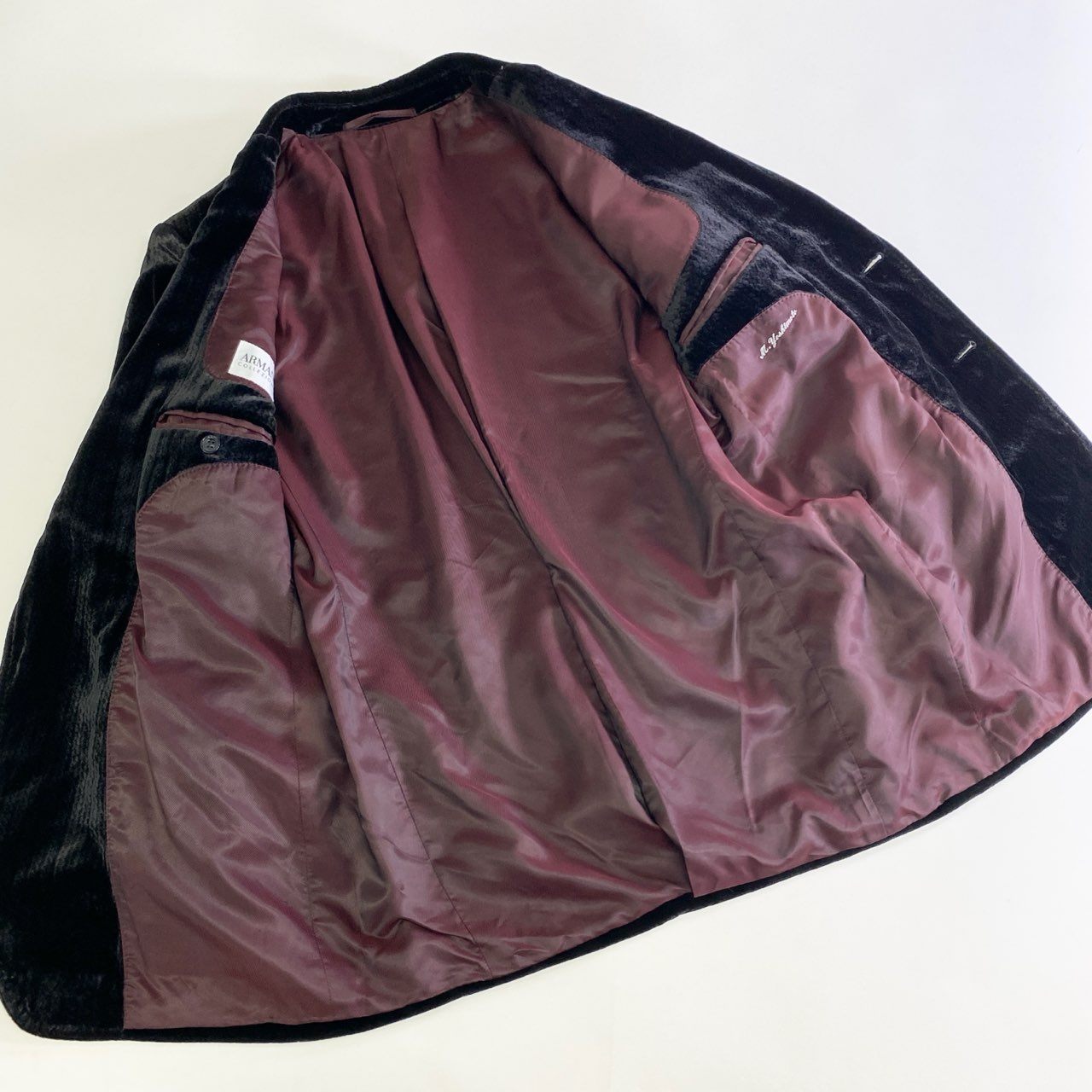 24j31 ARMANI COLLEZIONI アルマーニ コレッツォーニ 2釦 テーラードジャケット ベロアジャケット サイズ48R ブラック メンズ 男性用 ドレスジャケット