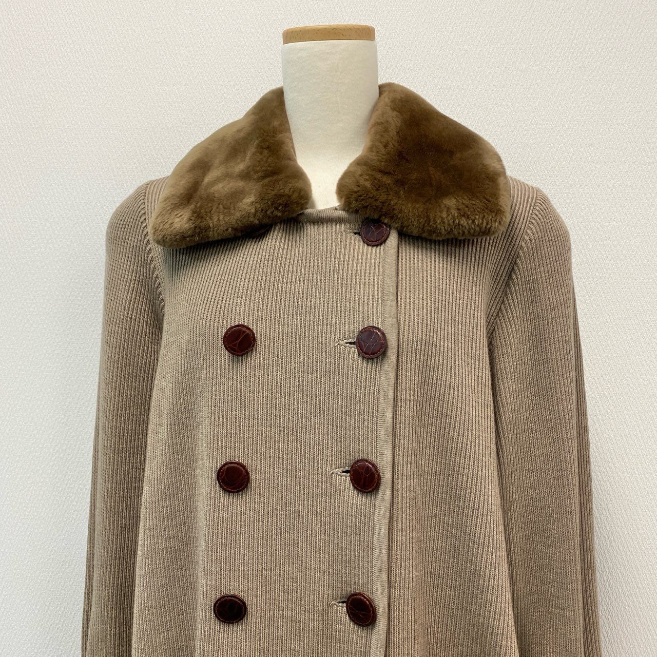 5i12 FOXEY BOUTIQUE フォクシー ブティック ヌートリアファー ニットコート ロングニットカーディガン F ブラウン系 レディースu02t