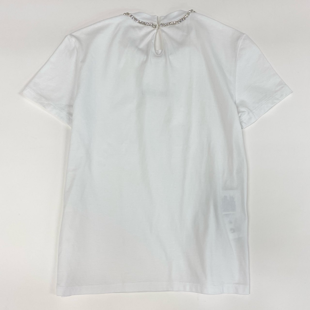 77f24 miu miu ミュウミュウ ロゴプリント 半袖カットソー ラインストーン Tシャツ ショートスリーブ トップス MJN264 XSサイズ ホワイト コットン レディース