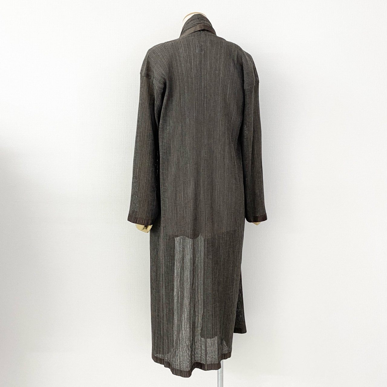 75e25 ISSEY MIYAKE イッセイミヤケ ガウンコート ロングカーディガン IM67-FA905 サイズL ブラウン ポリエステル100% レディース 日本製