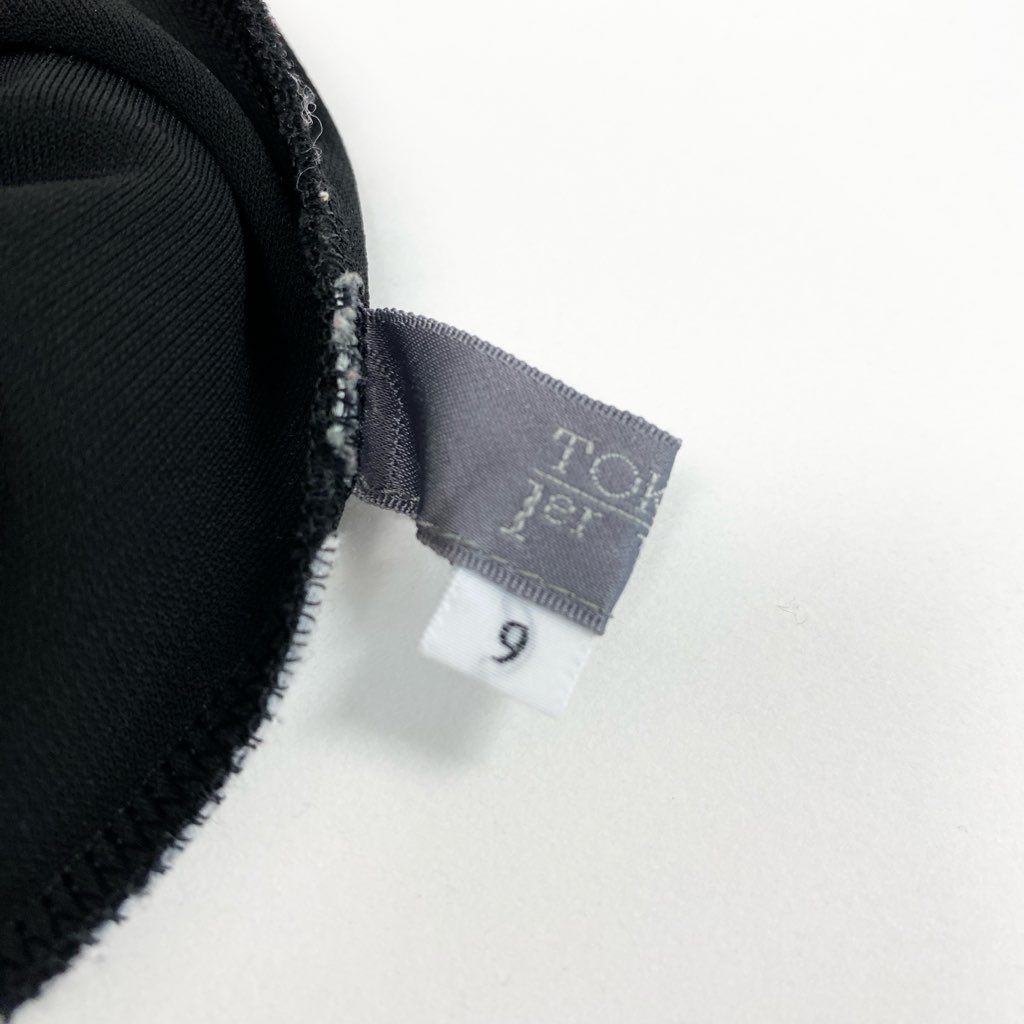 83L22 【美品】TOKUKO 1er VOL トクコプルミエヴォル ノースリーブチュニック ノースリーブカットソー フリル ストレッチ素材 9サイズ ブラック レディースu02t