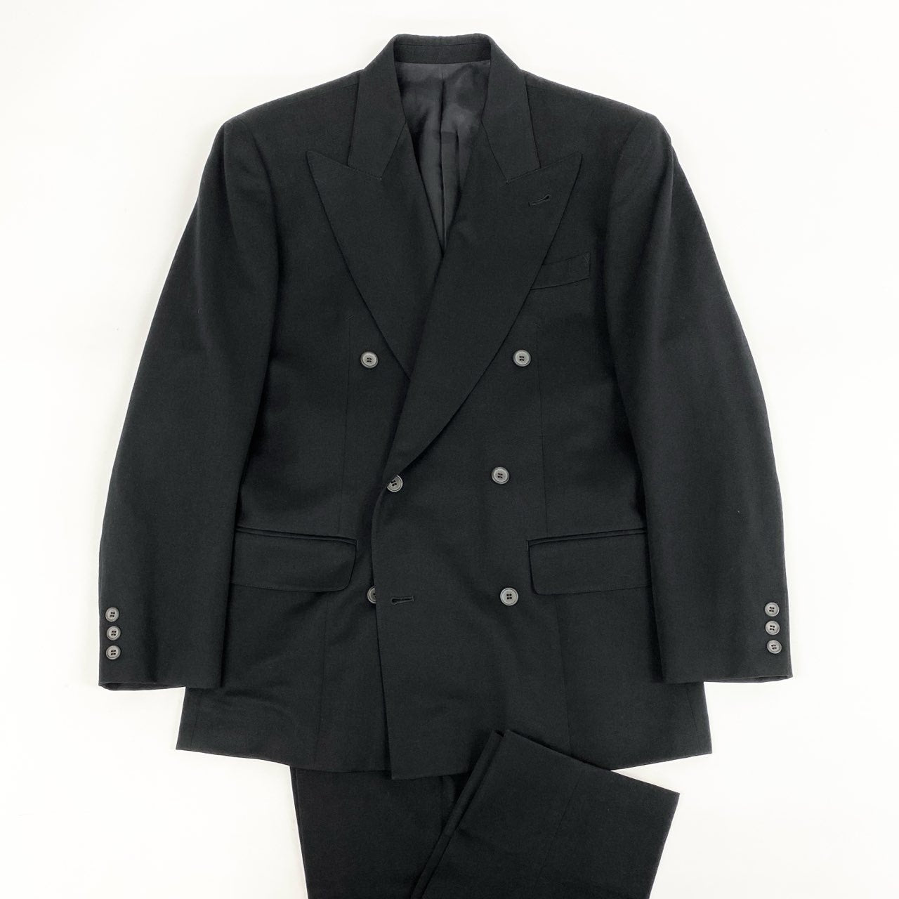 53h27 Jean Paul Gaultier HOMME ジャンポールゴルチエオム ダブルプレスト セットアップ スーツ テーラードジャケット スラックスパンツ 48 ブラック ウール 日本製 メンズo07t