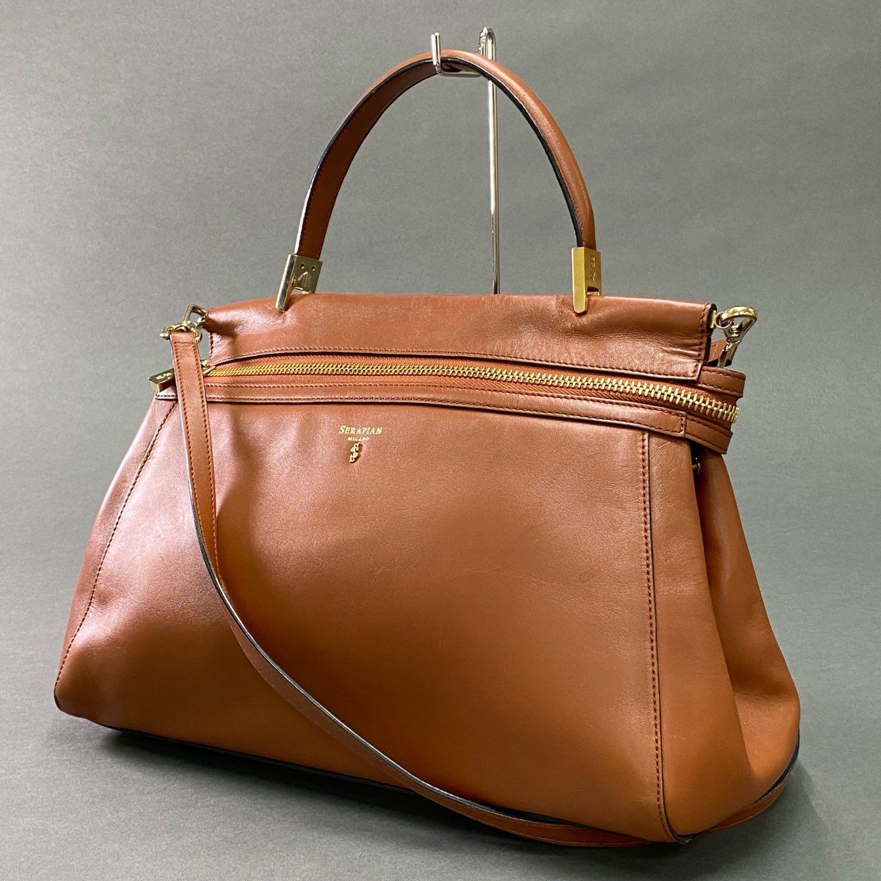 Ac6 SERAPIAN セラピアン 2WAY ハンドバッグ ショルダーバッグ ブラウン Leather カバン イタリア製