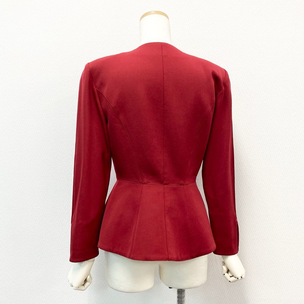 63d8-12 Thierry mugler ティエリー ミューグレー テーラードジャケット ノーカラージャケット 変形デザイン サイズ9 レッド ウール100% レディース