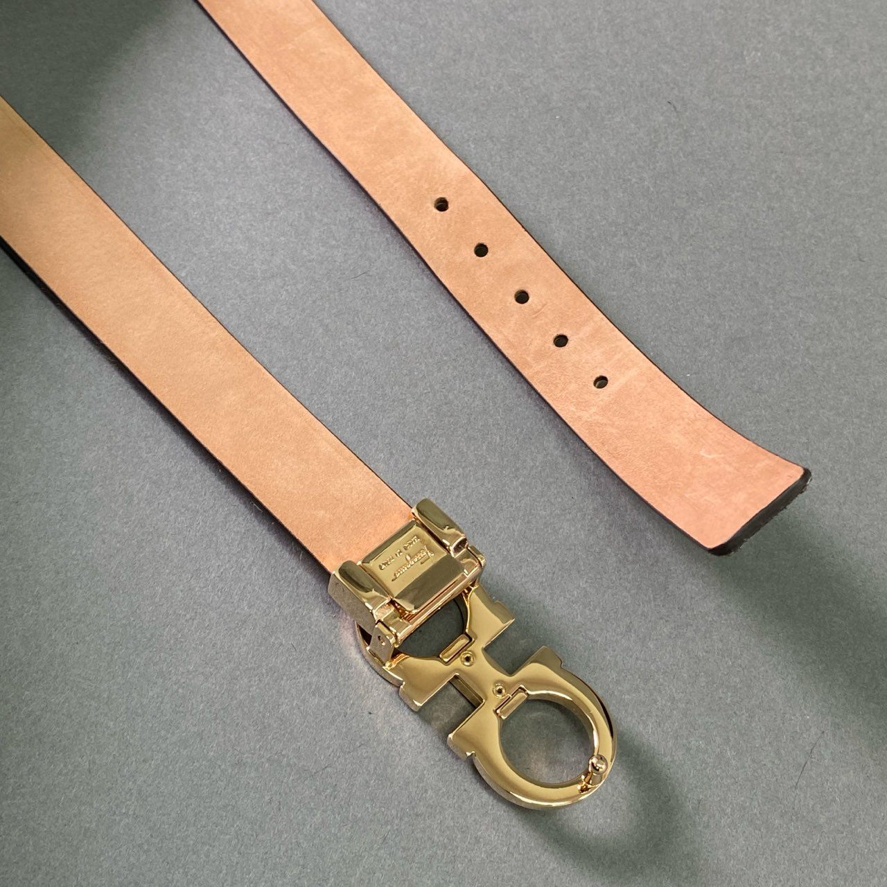 a17 Salvatore Ferragamo サルヴァトーレ フェラガモ ガンチーニ ハラコ レオパード レザーベルト ブラウン Leather イタリア製 ゴールド金具
