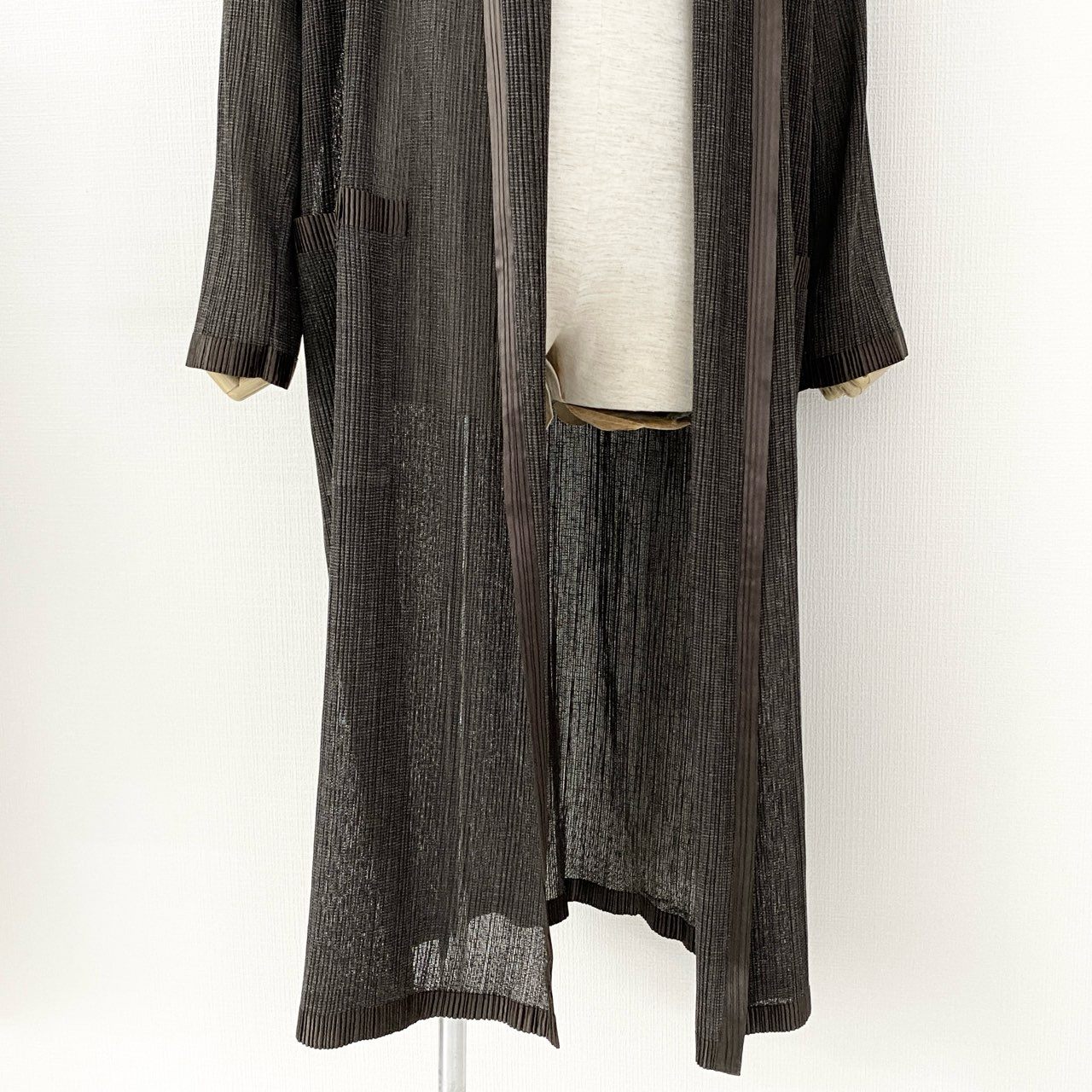 75e25 ISSEY MIYAKE イッセイミヤケ ガウンコート ロングカーディガン IM67-FA905 サイズL ブラウン ポリエステル100% レディース 日本製