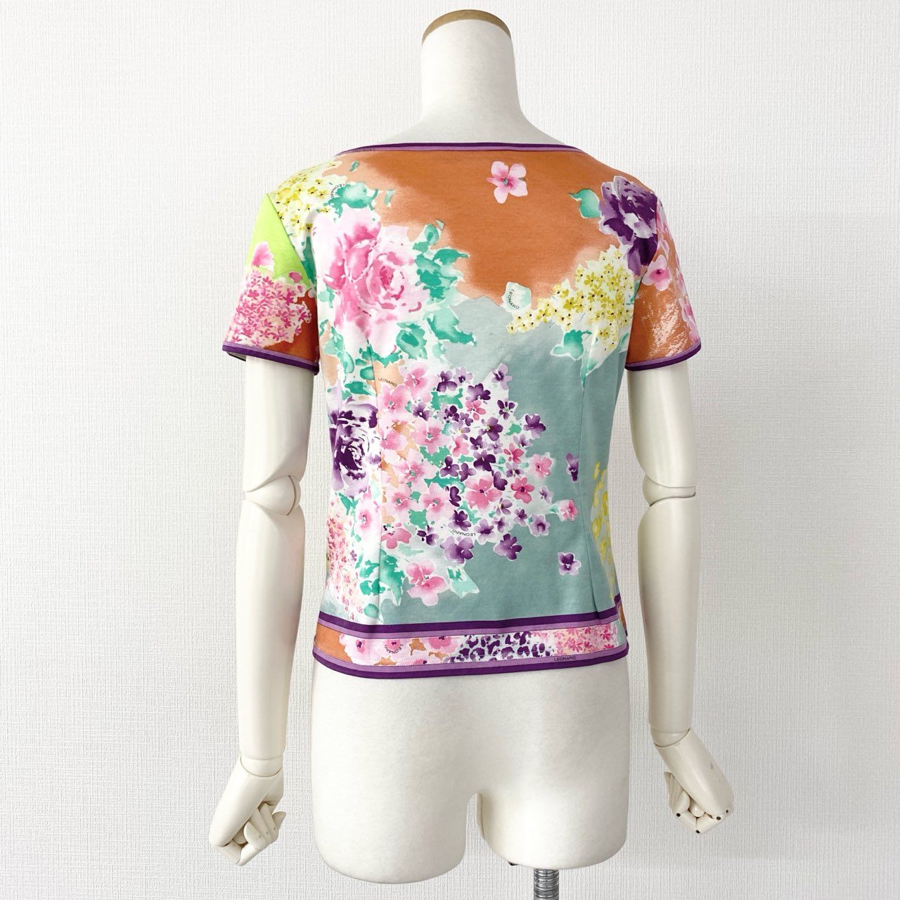 59e11 LEONARD レオナール 美しい花柄プリント 半袖Tシャツ カットソー トップス サイズM マルチカラー コットン100% レディース 日本製