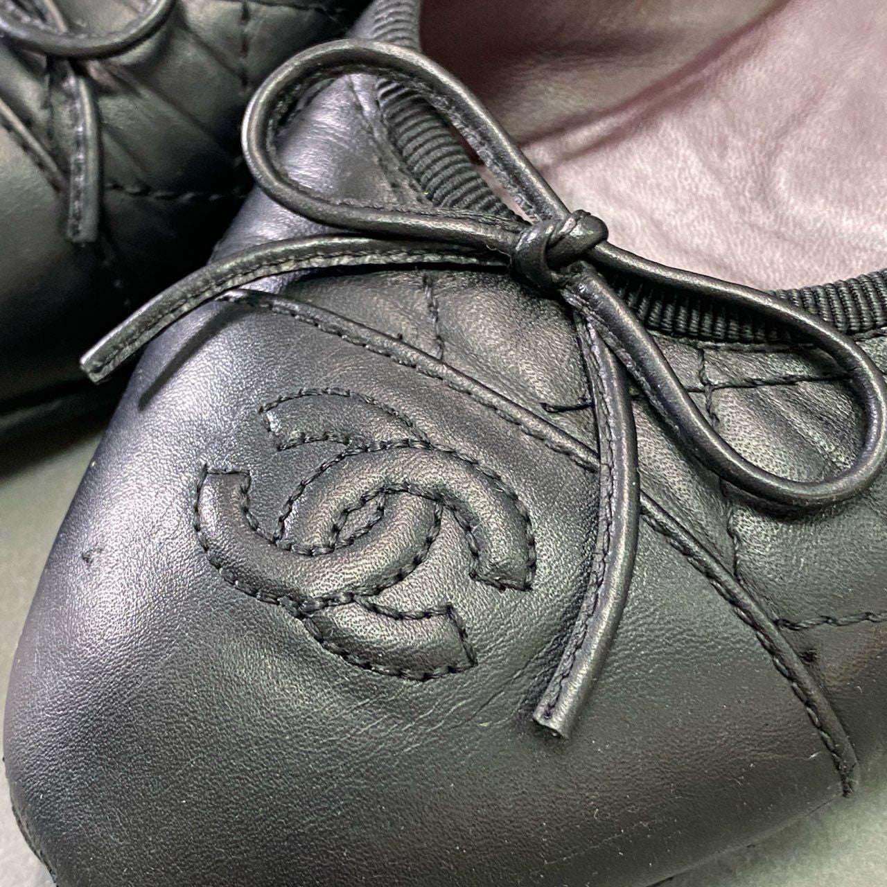 4d15 CHANEL シャネル マトラッセ ココマーク キルティング バレエシューズ フラットパンプス G26250 38 1/2 ブラック レザー