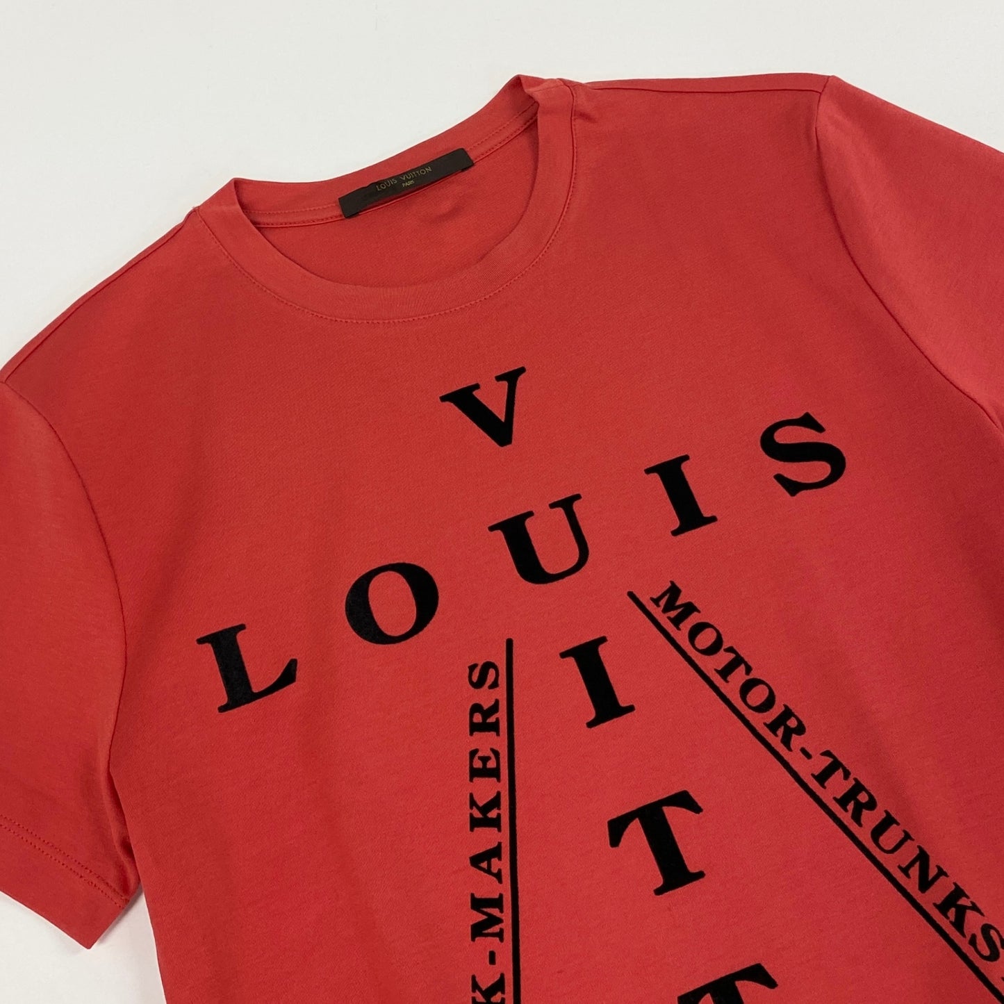 41a24 LOUIS VUITTON ルイヴィトン フロッキークロスロゴ 半袖Tシャツ クルーネック カットソー HBY05W XS レッド コットン