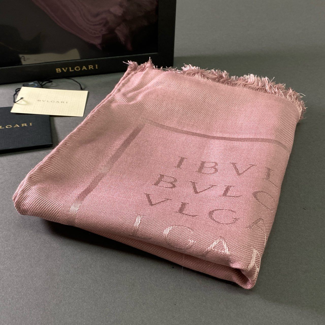 a17 BVLGARI ブルガリ シルクウール ストールマフラー ピンク イタリア製 ショール スヌード Silk Wool 箱付き