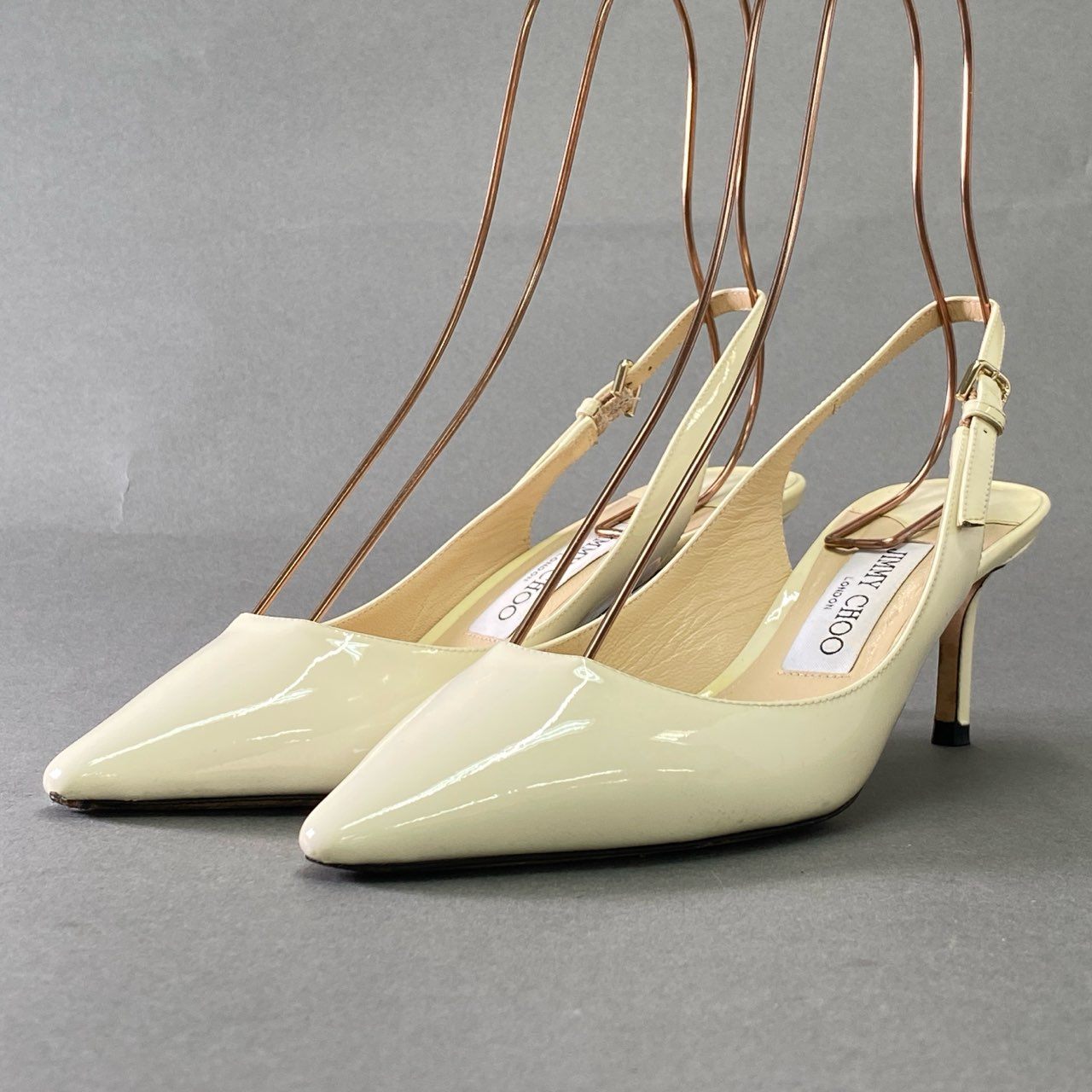 5j10 JIMMY CHOO ジミーチュウ ERIN 60 ストラップ エナメルパンプス 37 ホワイト パテントレザー スリングバック シューズ ミュール イタリア製