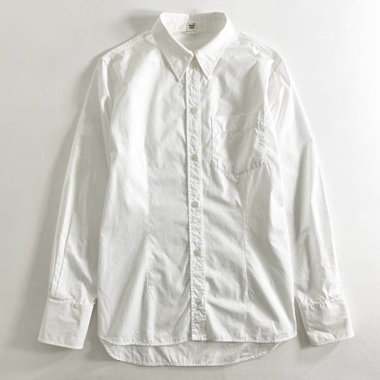 56g2 イタリア製 HERMES エルメス 長袖シャツ ブラウス トップス ロゴボタン サイズ42 ホワイト コットン100% レディース 女性用