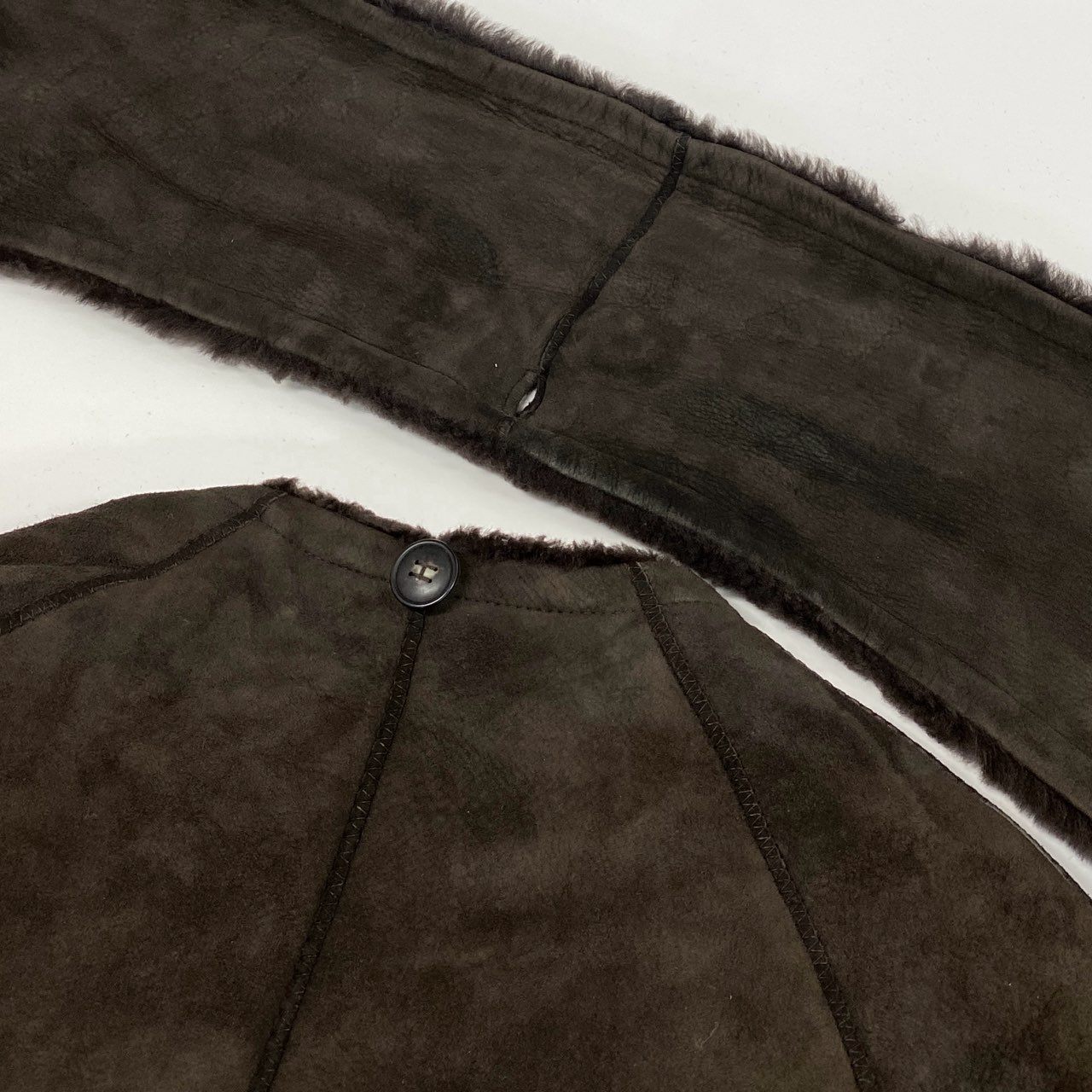 53e7 【マルジェラ期】HERMES エルメス ムートンロングコート ストールパーツ付き サイズ40 ブラウン ムートン メンズ Margiela year mouton coat 00's
