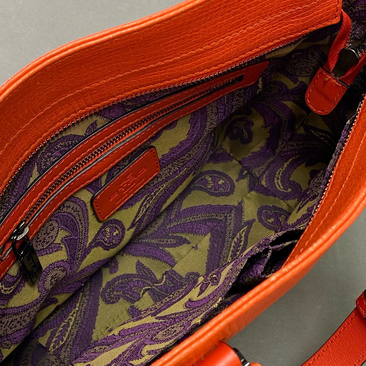 Cb7 ETRO エトロ レザーハンドバッグ ショルダーバッグ 2way オレンジ チェーンハンドル 保存袋付属 オレンジ 本革