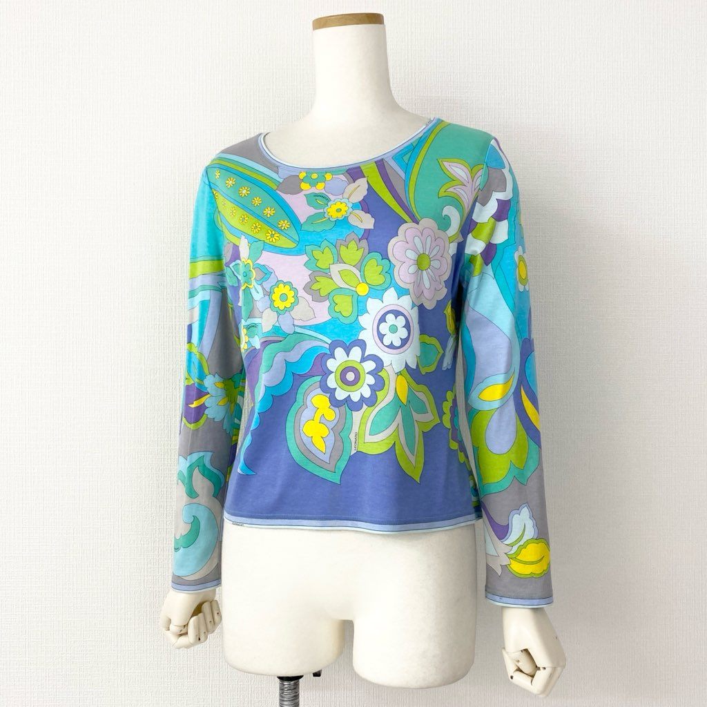 6e8 LEONARD レオナール 長袖Tシャツ ロングスリーブカットソー トップス 美しい花柄プリント サイズM マルチカラー コットン100% レディース 日本製