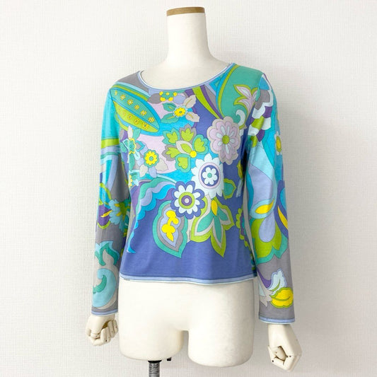 6e8 LEONARD レオナール 長袖Tシャツ ロングスリーブカットソー トップス 美しい花柄プリント サイズM マルチカラー コットン100% レディース 日本製