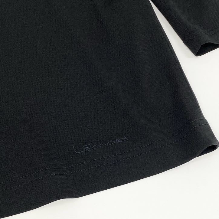 80g23 【美品】 LEONARD レオナール 七分袖カットソー トップス カンカン素材 ロゴ刺繍 薄手 春夏 レディース 女性用 0199570 M ブラック