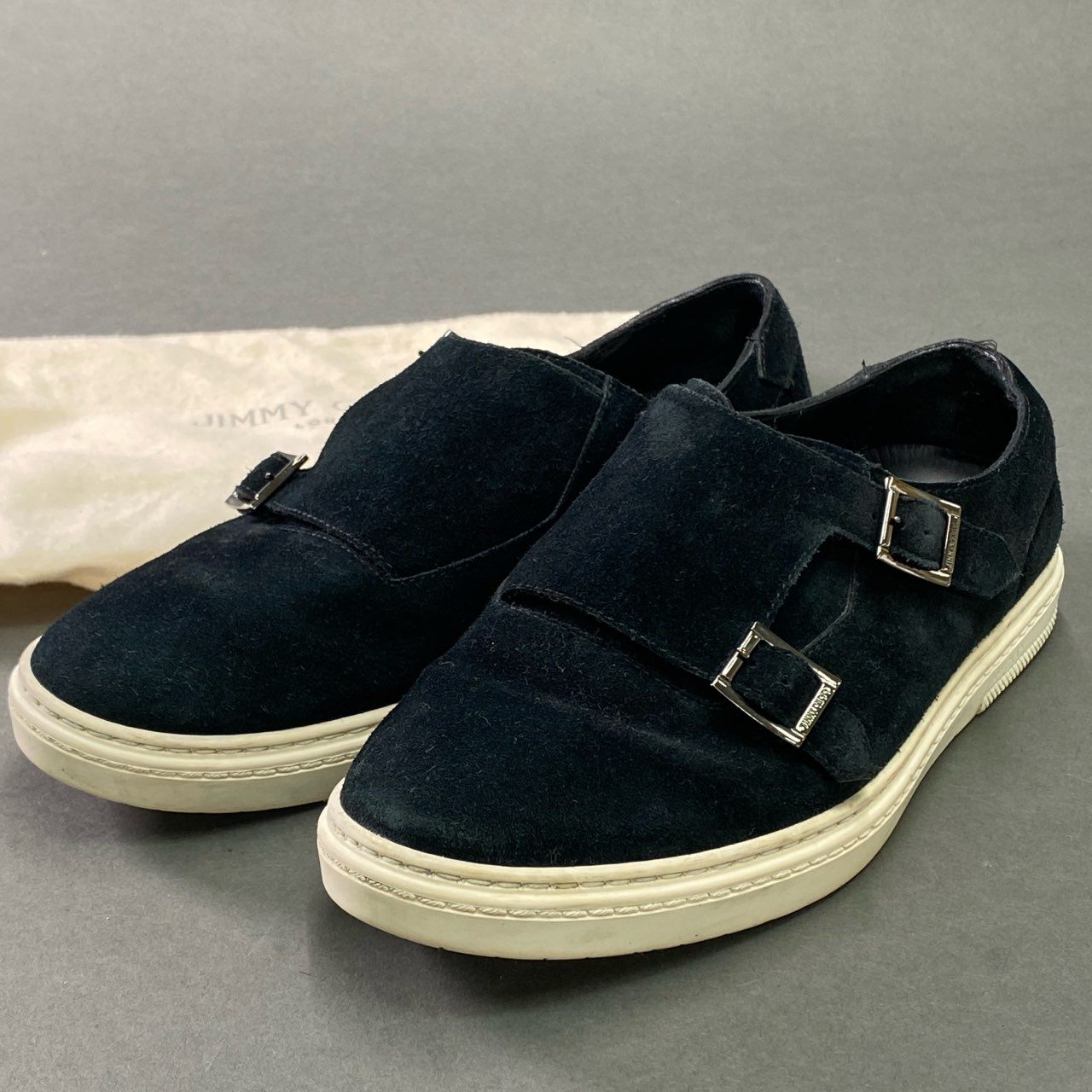 7b7 JIMMY CHOO ジミーチュウ ダブルモンク スエードレザー スニーカー 40 ブラック Leather ワンスター イタリア製 シューズ