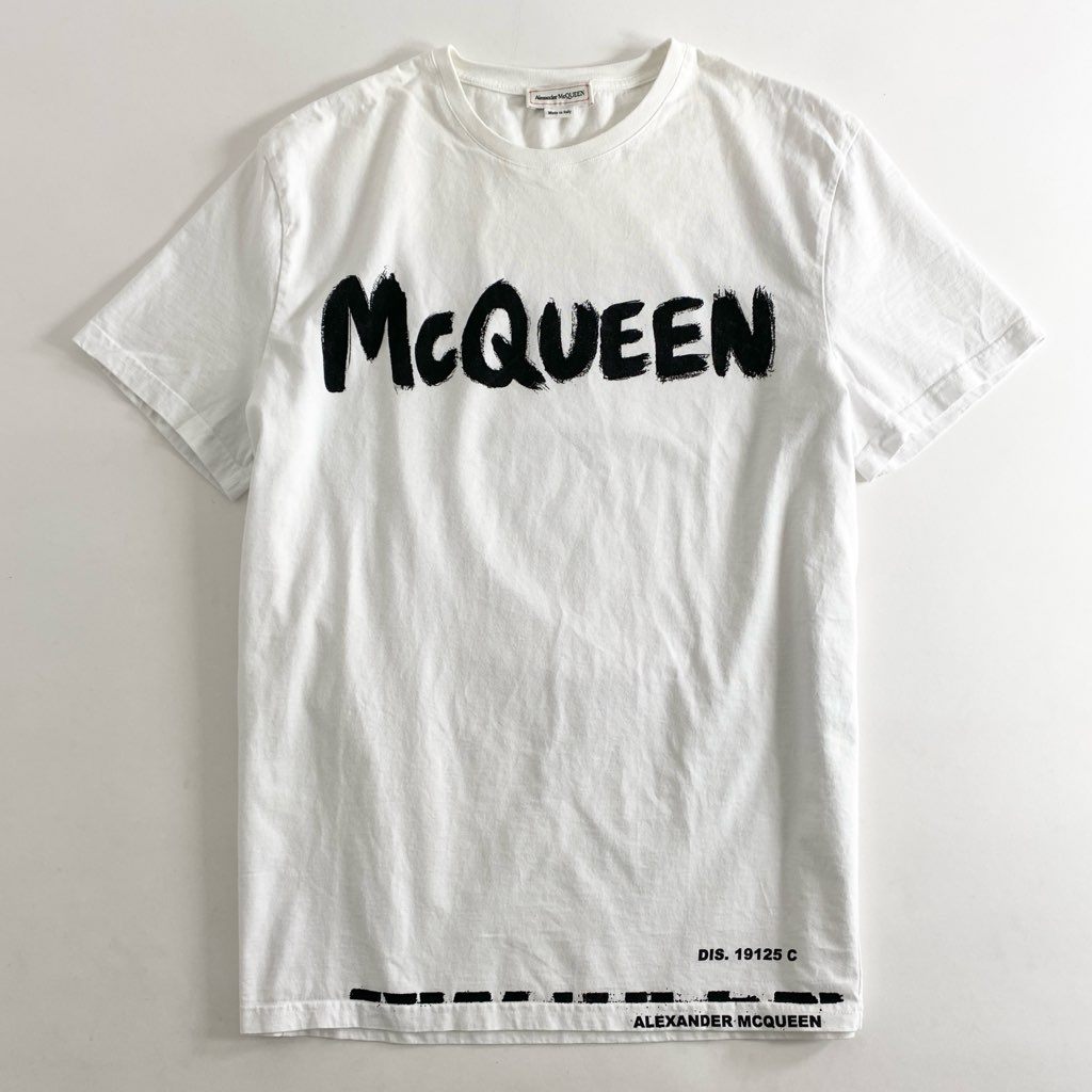 83h27 イタリア製 ALEXANDER McQUEEN アレキサンダーマックイーン 半袖Tシャツ カットソー トップス ペイントロゴ 622104 M ホワイト コットン100% メンズ 紳士服