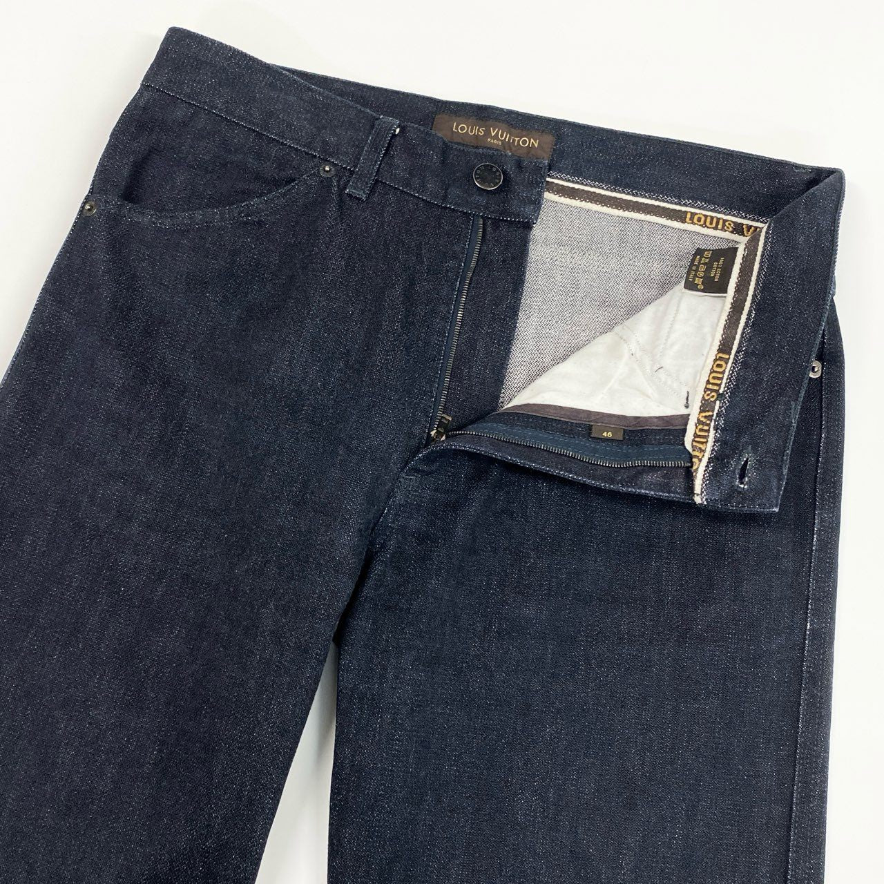 71i26 《極美品》LOUIS VUITTON ルイヴィトン デニムパンツ ボトムス ジーンズ ポケットジップデザイン イタリア製 M相当 濃紺 インディゴ メンズk02i