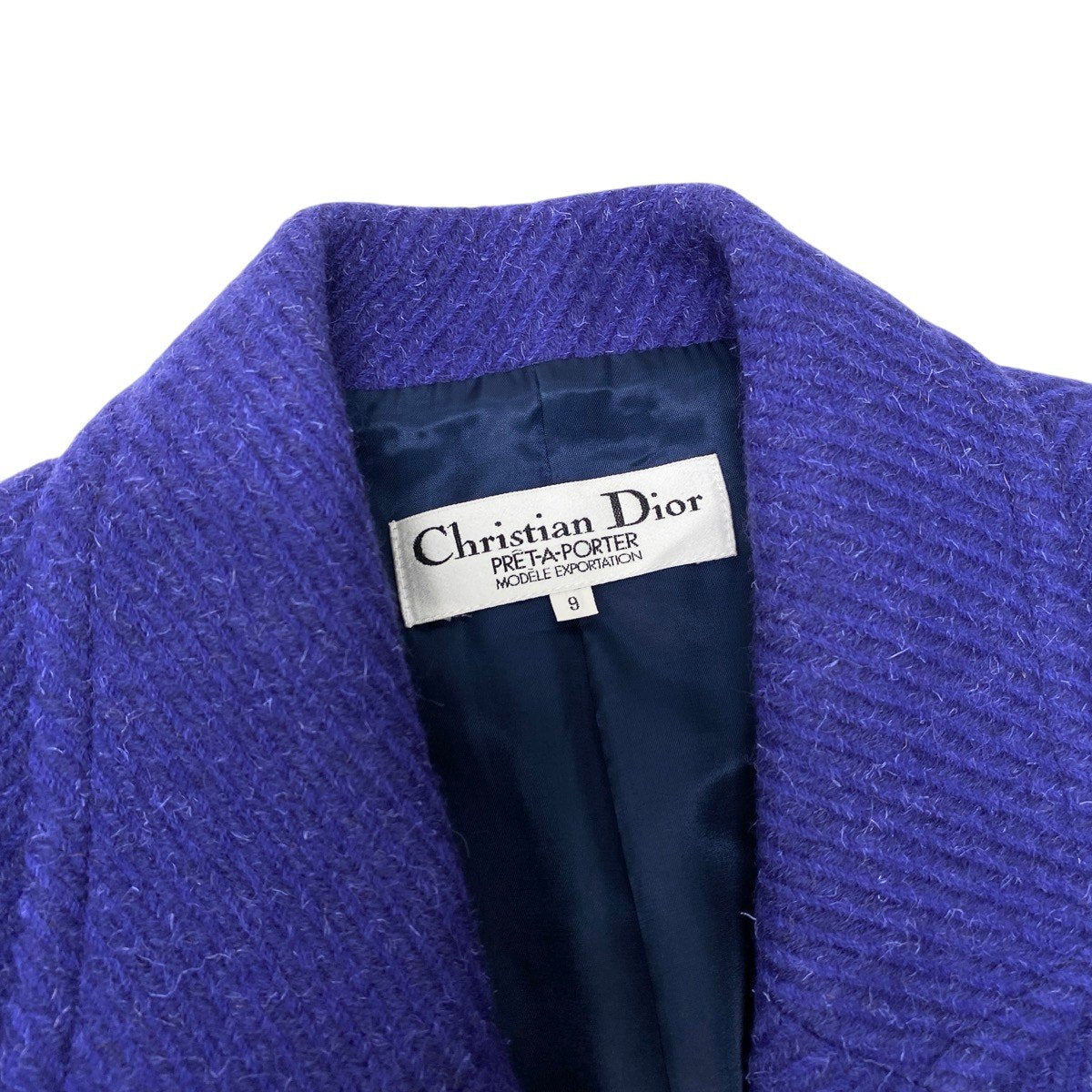 76i2 Christian Dior クリスチャンディオール セットアップスカート ジャケットコート チェスターコート ストライプ柄 刺繍 サイズ9 パープル ウール100% レディースo07t