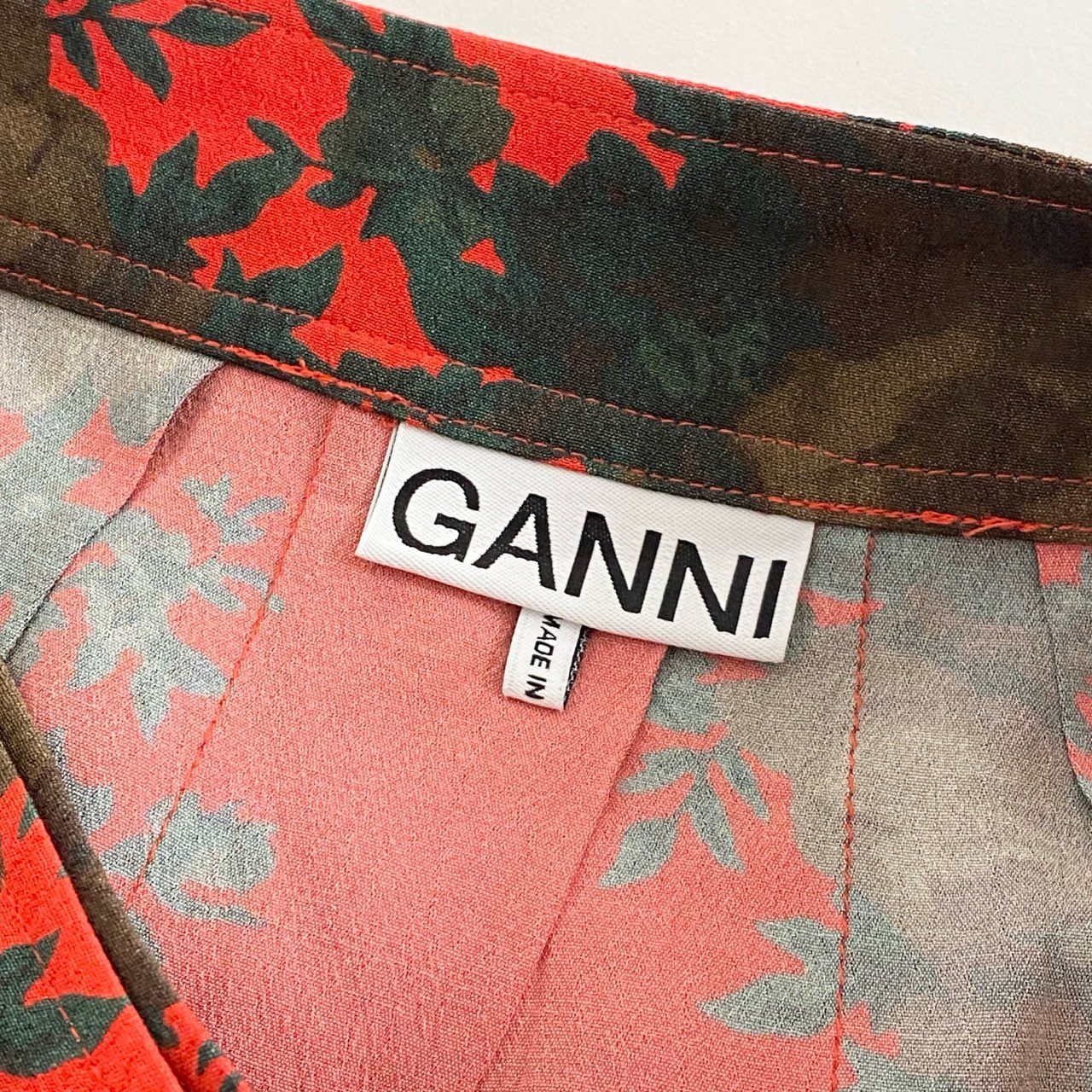 21i20 《美品》 GANNI ガニー プリントクレープスカート ロングスカート ボタニカルプリント 32-05-14-05008 34 レッド レーヨン100%