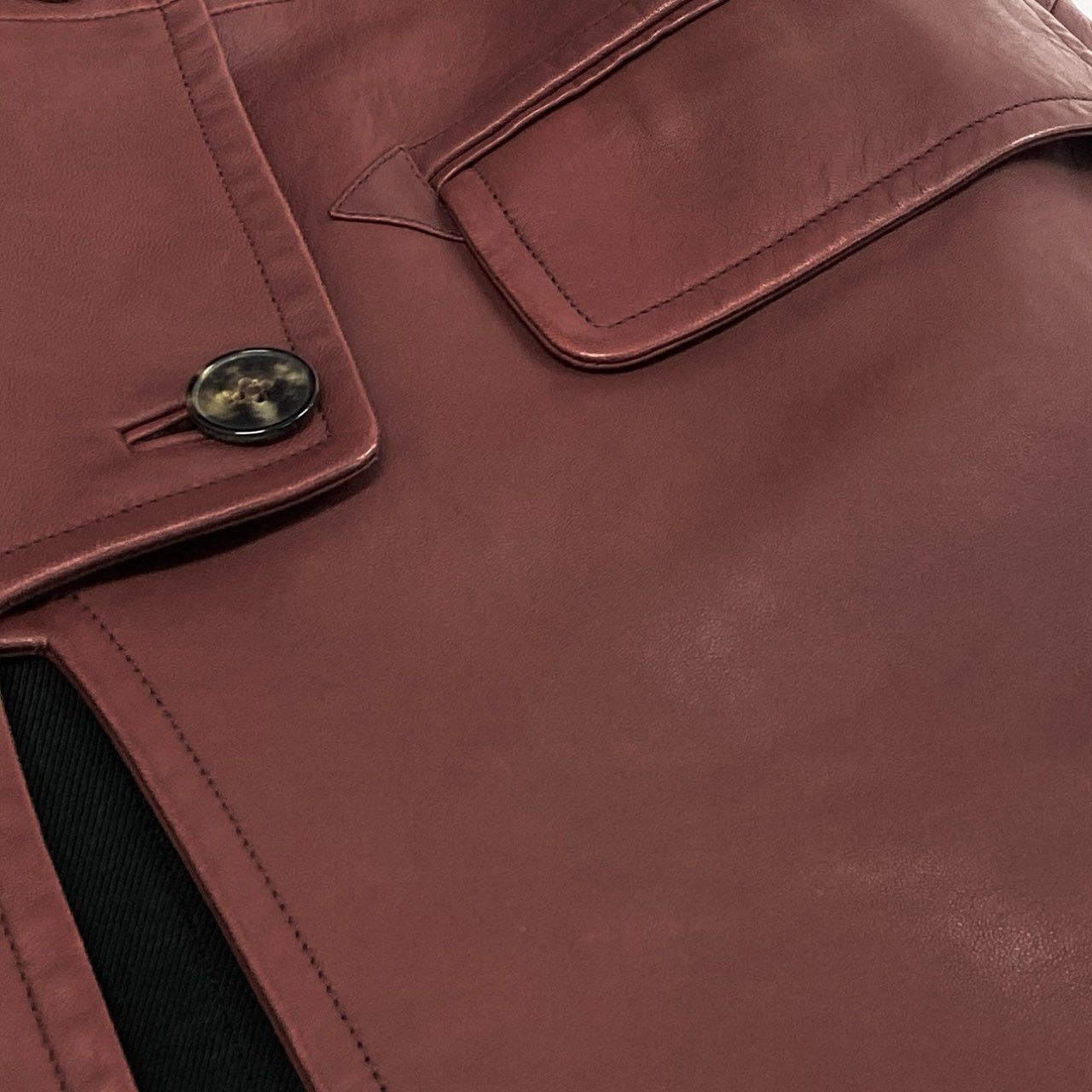 60f20 Jean Paul GAULTIER ジャンポールゴルチエ ラムレザー ロングコート 42 ボルドー シープスキン 羊革 アーカイブ レディース