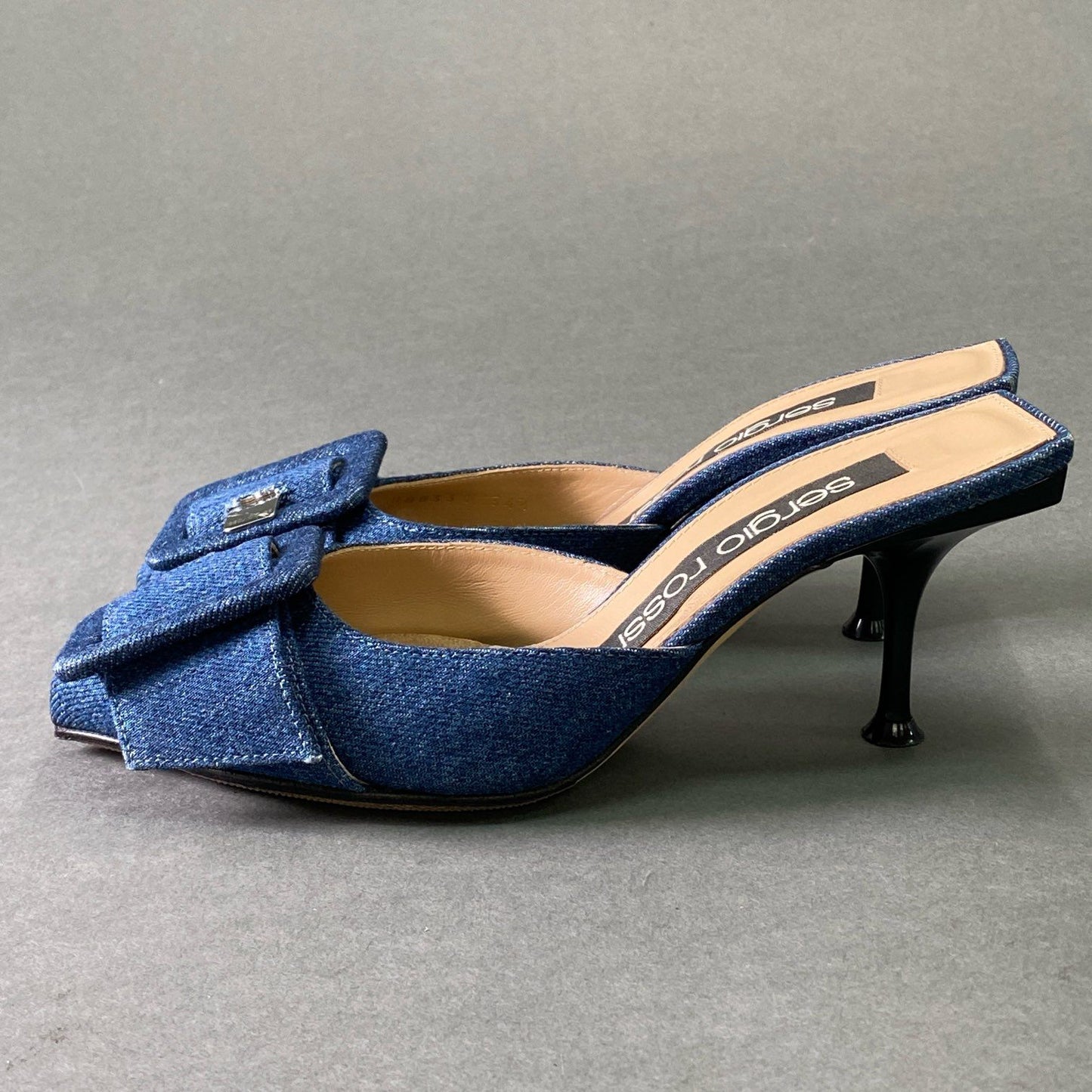 4e5 sergio rossi セルジオロッシ SR1 デニム バックル ミュール パンプス 34 1/2 ブルー DENIM イタリア製 サンダル レディース 女性用 シューズ 靴