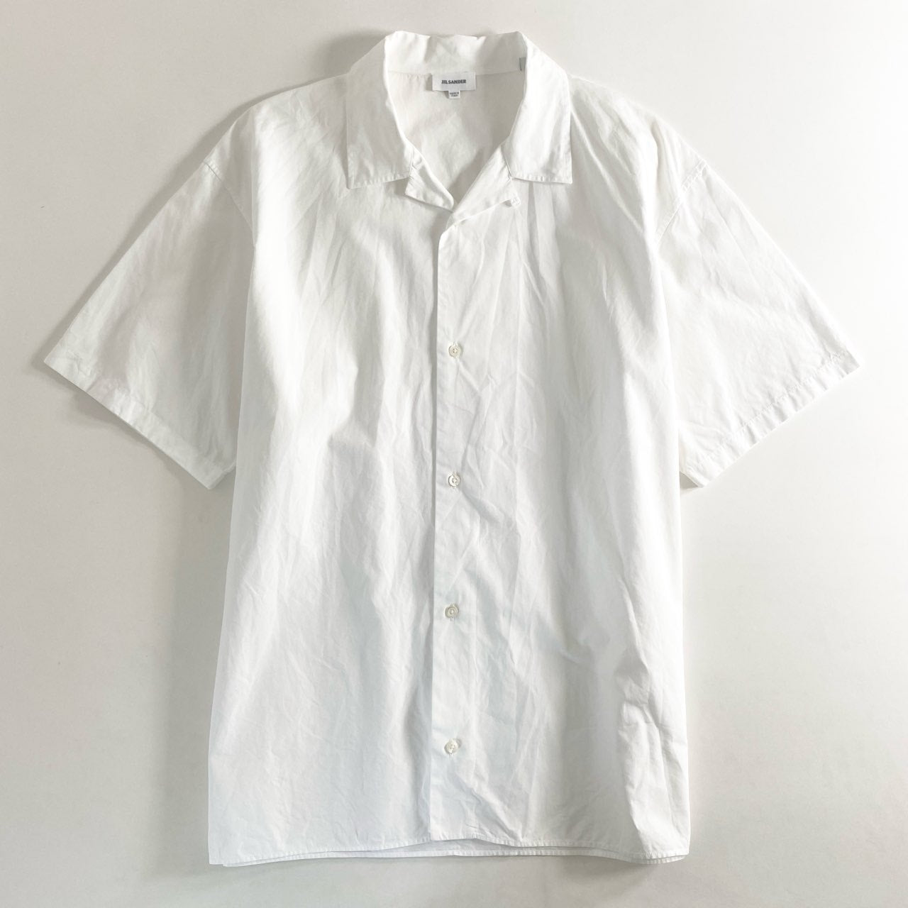 55e27 イタリア製 JIL SANDER ジルサンダー 半袖シャツ オープンカラーシャツ 開襟 サイズ41 ホワイト コットン100% メンズ 紳士服