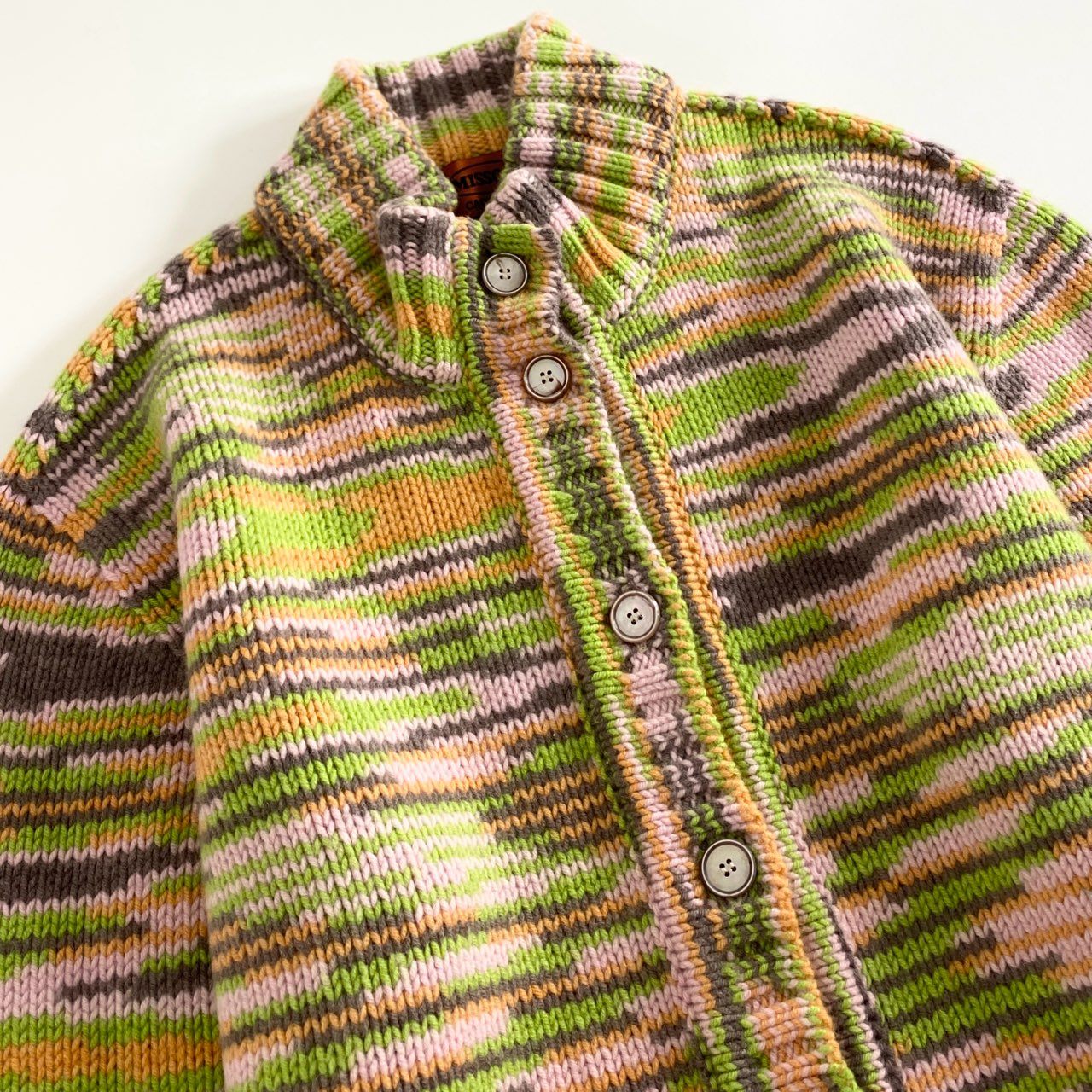 37d22 【美品】 伊製 MISSONI ミッソーニ カシミヤ100%ニット ジャガードニット カシミヤカーディガン 46 マルチカラー レディース 婦人服